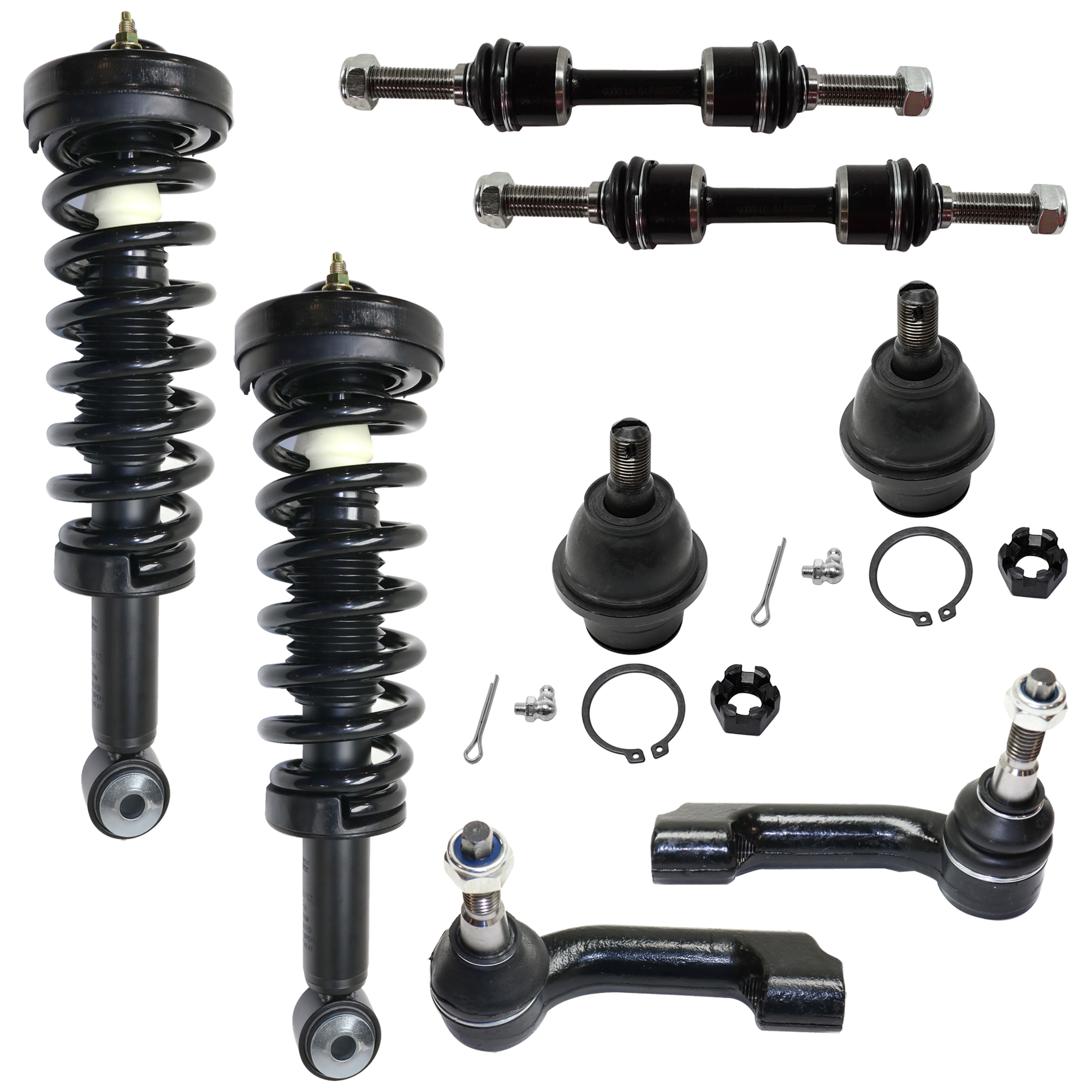 AM F 150-09-13 FOCUS 00-07 FRONT SUSPENSION KIT 8 pc kit with Ball Joint Shock Absorber and Strut Assembly Sway Bar Link and Tie Rod End SKU KIT 072424-66 OEM 2601745-5051434-104500008-45D2