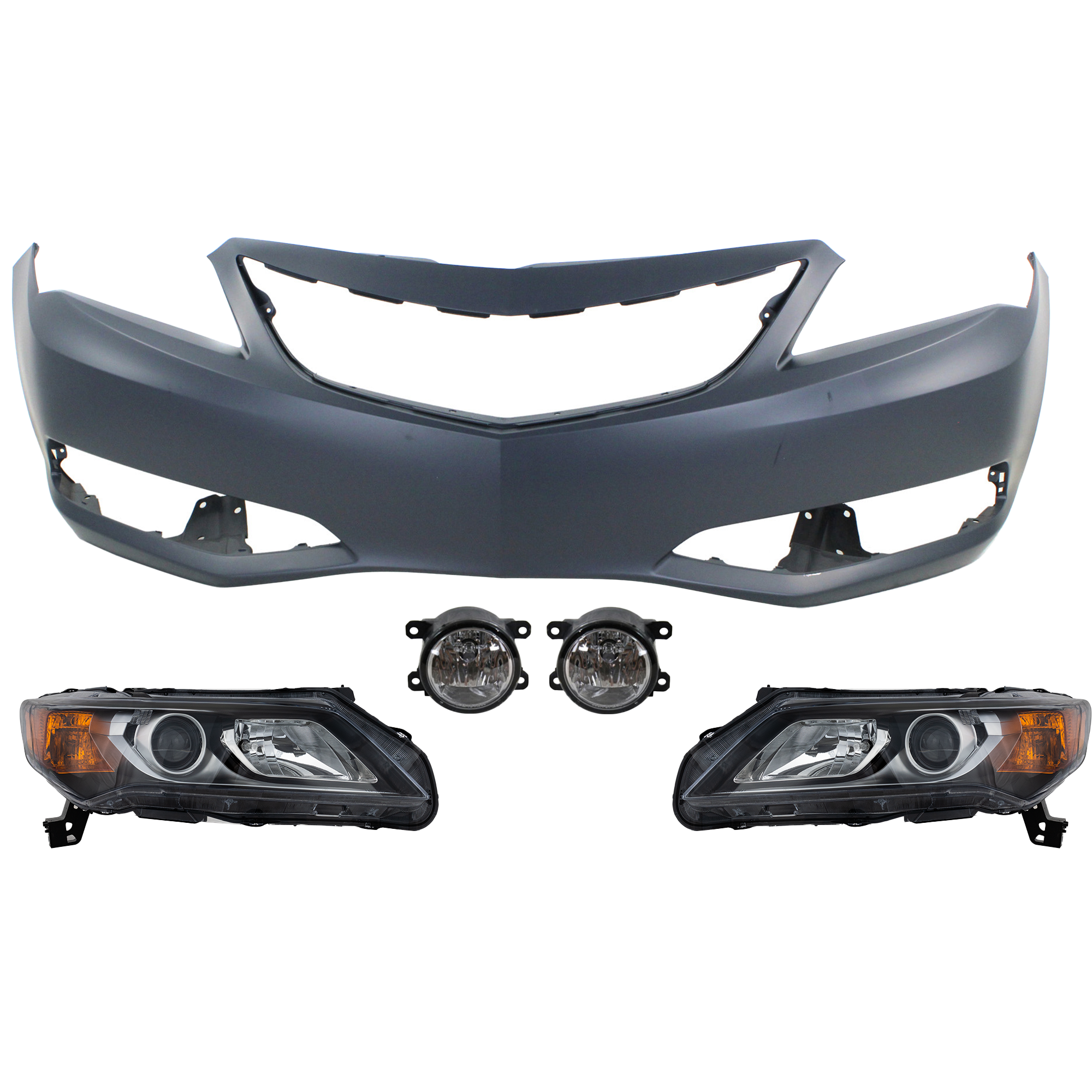 AM ILX 13-15 HEAD LAMP RH AND LH Assembly Halogen 5 pc Kit with Bumper Cover and Fog Lights SKU KIT 072517-10 Partslink AC2503121 AC2502121 AC1000180 AC2592111 OEM 33100TX6A02-33150TX6A02-04711T