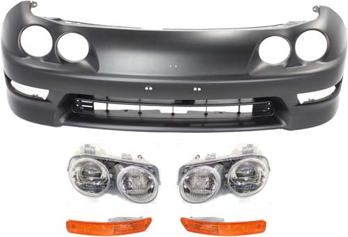 AM INTEGRA 98-01 FRONT BUMPER COVER 5 pc kit Primed GS GS R LS Models USA Built Vehicle with Headlights and Turn Signal Lights SKU KIT 072517-11 Partslink AC1000130 AC2502104 AC2503104 AC2530106 AC2531106 OEM 04711ST7A91ZZ 33151ST7A03-3310