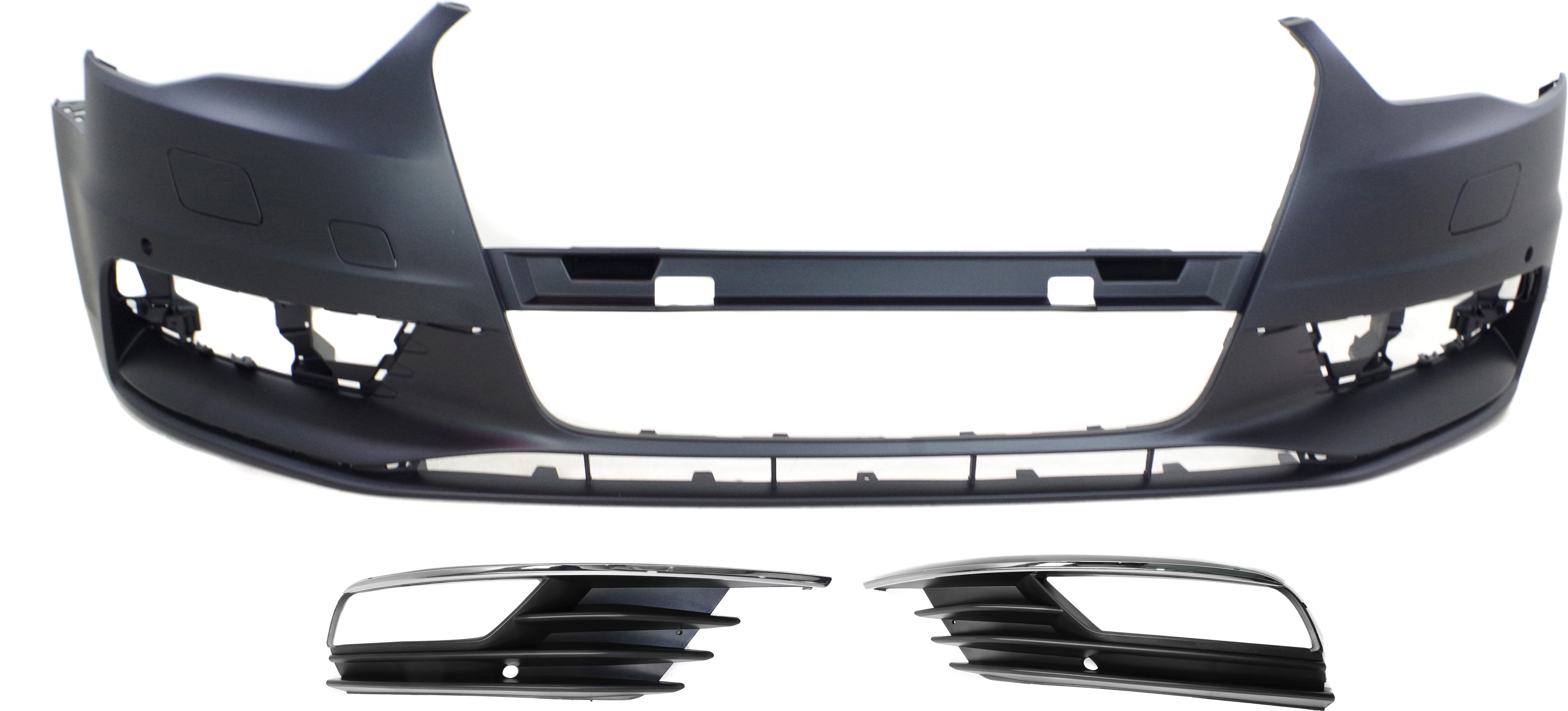 AM A3 A3 QUATTRO 15-16 FRONT BUMPER COVER 3 pc Kit with Fog Light Trims SKU KIT 072517-35 Partslink AU1000219 AU1038129 AU1039129 OEM 8V5807065BGRU 8V5807681A9B9-8V