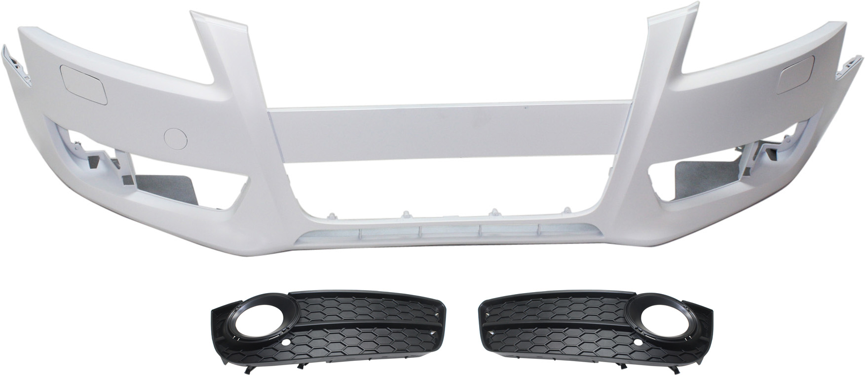AM A5 QUATTRO 08-12 FRONT BUMPER COVER 3 pc Kit with Fog Light Trims SKU KIT 072517-44 Partslink AU1000154 AU1038121 AU1039121 OEM 8T0807105AGRU 8T080768101C 8T0