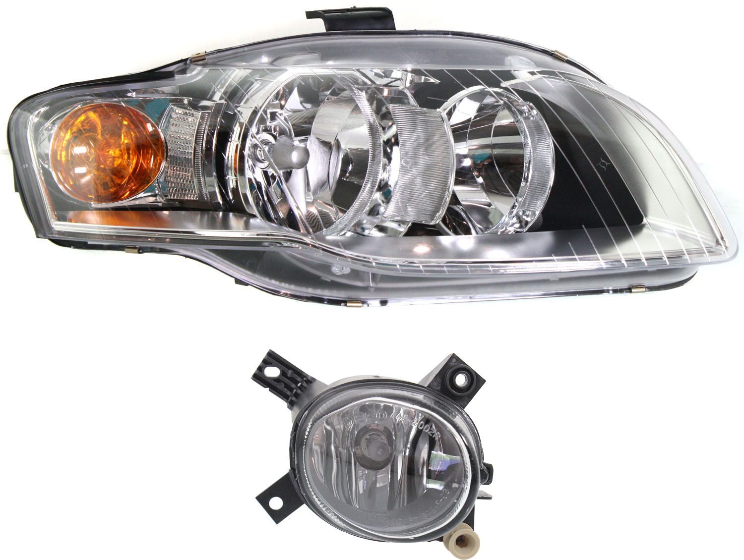 AM A4 A4 QUATTRO S4-05-09 HEAD LAMP RH Assembly Halogen 2 pc Kit with Fog Light SKU KIT 072517-59 Partslink AU2503128 AU2593112 OEM 8E0941004AL 8E0941700E