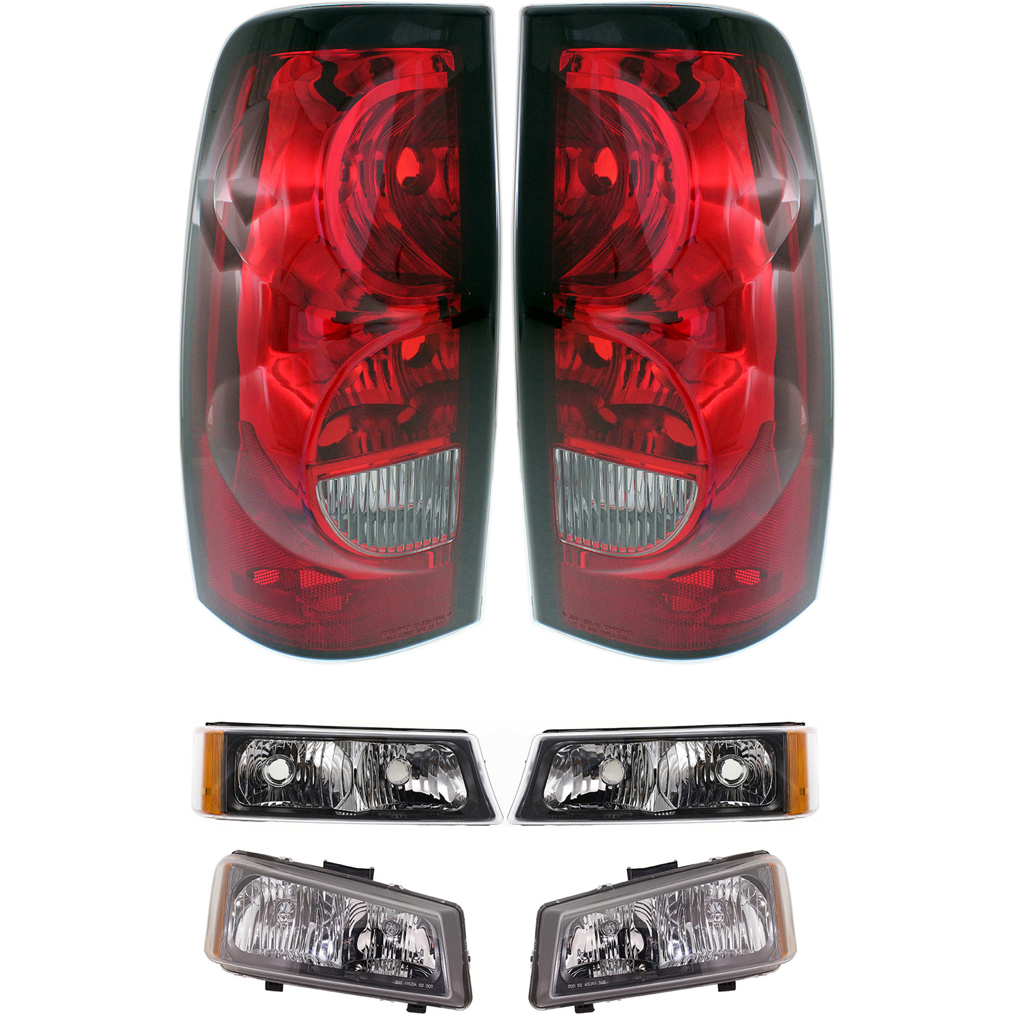 AM SILVERADO 04-07 TAIL LAMP RH AND LH 6 pc Kit with Headlight and Turn Signal Light SKU KIT 072518-01 Partslink GM2502224 GM2503224 GM2520185 GM2521185 OEM 19169005 PFM 19169004 PFM 1039