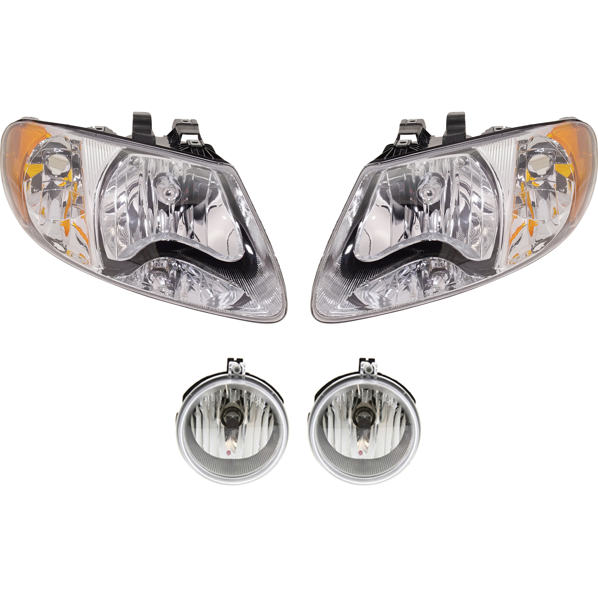 AM CARAVAN TOWN COUNTRY 05-07 HEAD LAMP RH AND LH with Bulbs 4 pc Kit with Fog Lights SKU KIT 072518-03 Partslink CH2592137 OEM 4857700AC PFM 4857701AC PFM 48