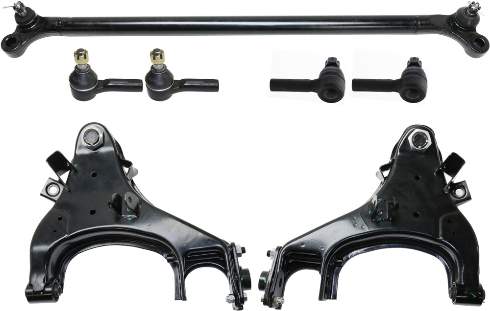 AM FRONTIER 98-04 XTERRA 00-04 FRONT CONTROL ARM KIT RH AND LH Lower 7 pc Kit with Center Link Tie Rod End SKU KIT 072518-20 Partslink NI4510103 NI4511103 OEM CL69049 GDS80593 JTY7510-54