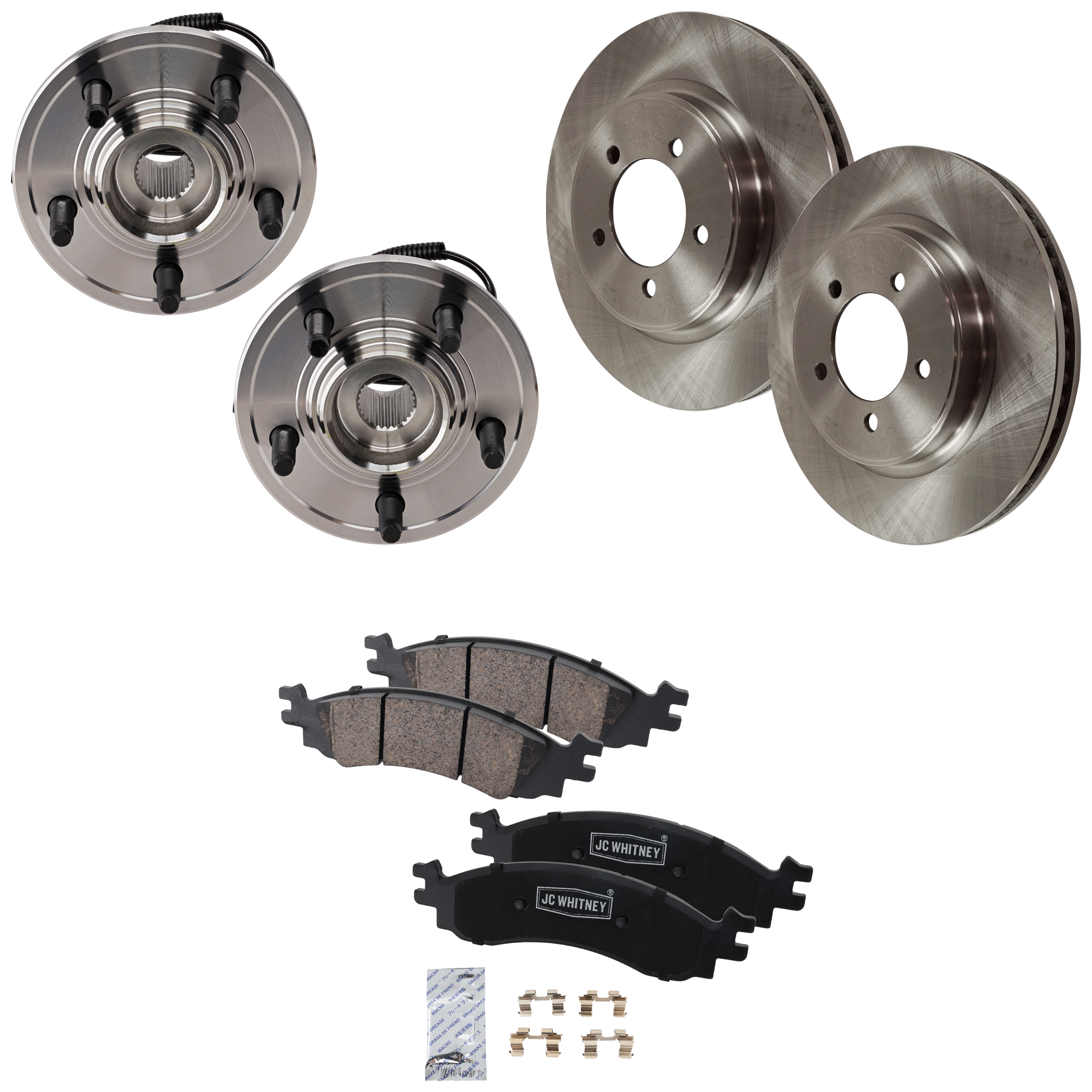 AM EXPLORER MOUNTAINEER 06-10 FRONT HUB ASSEMBLY RH AND LH 6 pc kit 5 Studs 5 x 4.5 in. Bolt Pattern with Brake Disc and Brake Pad Set SKU KIT 072524-262 OEM 7L2Z1104A 6L2Z1125AA 6U2Z1V125