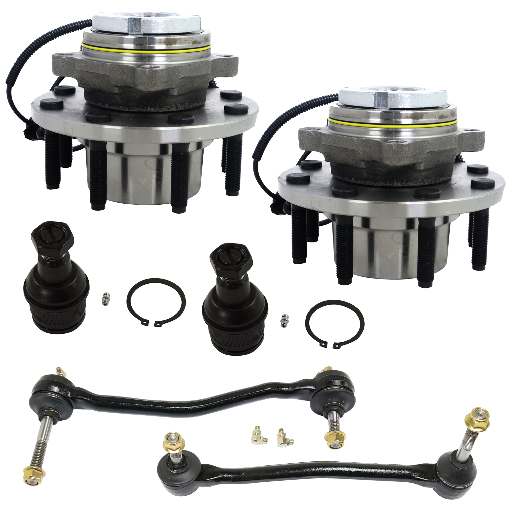 AM EXCURSION 03-05 F 250 SUPER DUTY 03-04 FRONT SUSPENSION KIT RH AND LH 6 pc kit with Ball Joint Sway Bar Link and Wheel Hub SKU KIT 072524-267 OEM 104149-287003-287006-260124