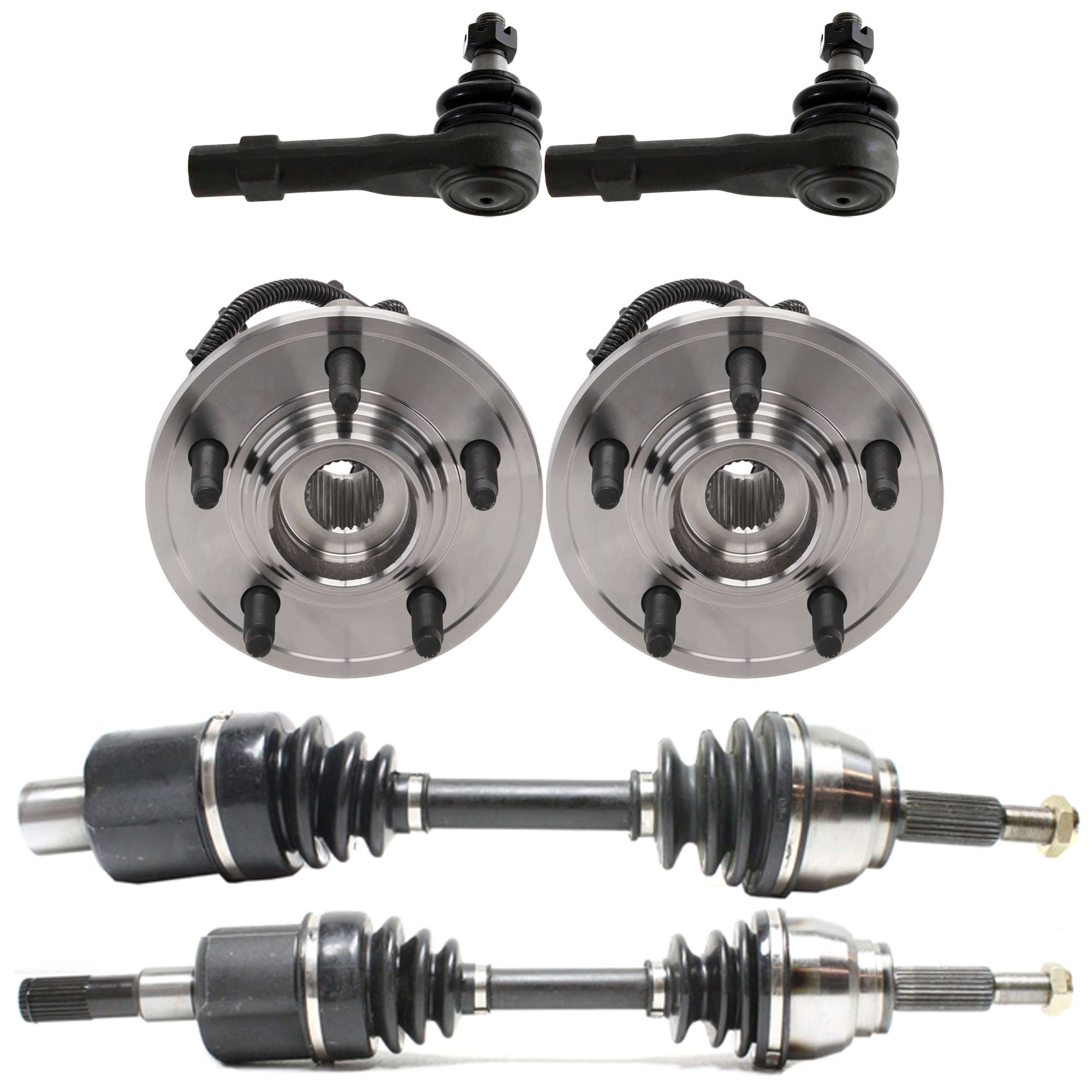 AM EXPLORER MOUNTAINEER 02-03 FRONT SUSPENSION KIT RH AND LH 6 pc kit with Axle Assembly Tie Rod End and Wheel Hub SKU KIT 072524-268 OEM 385-025-101-527-926-000-000-000-000