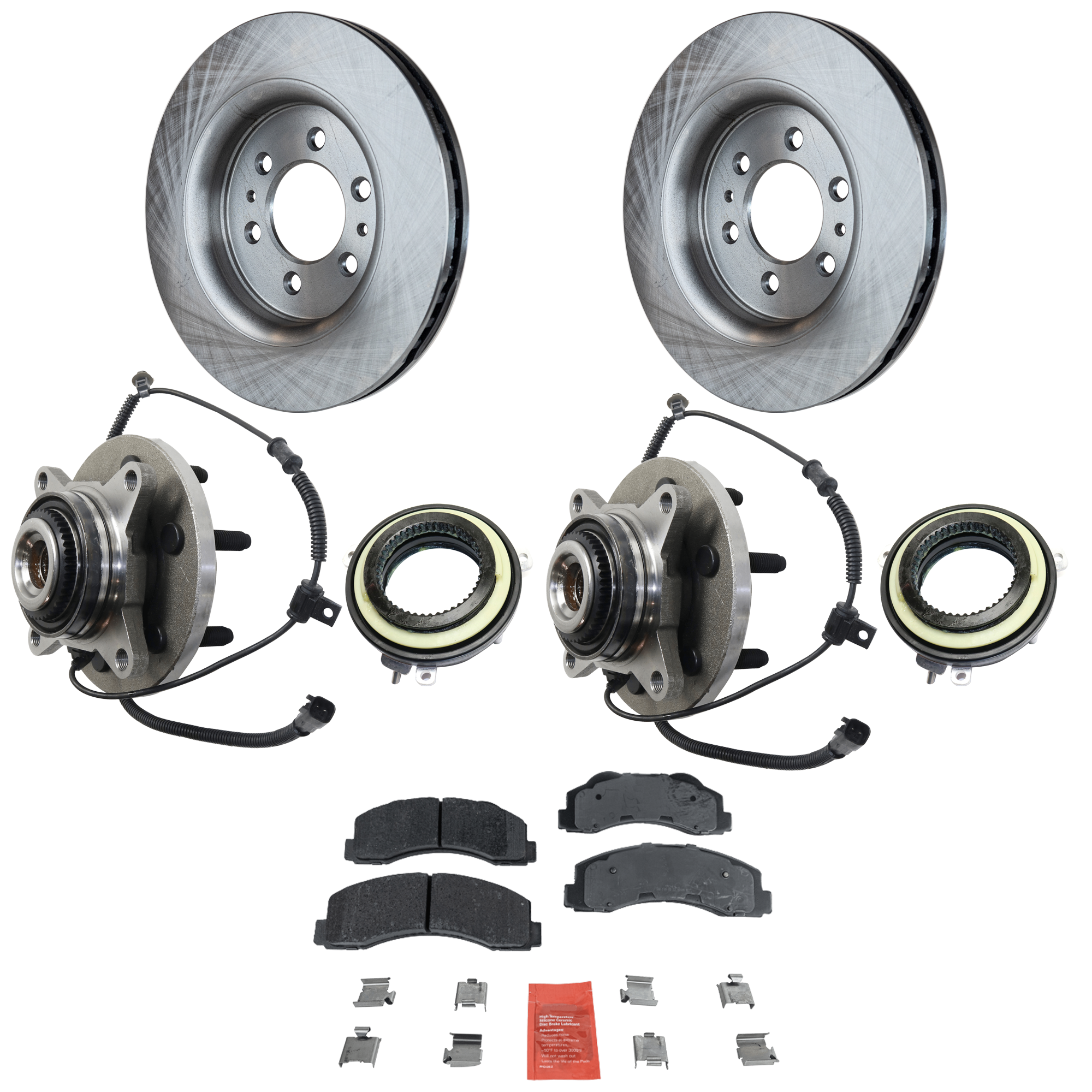 AM F 150-10-14 EXPEDITION 11-14 FRONT HUB ASSEMBLY RH AND LH 7 pc kit 6 Studs 6 x 5.3 in. Bolt Pattern with 4WD Actuator Brake Disc and Brake Pad Set SKU KIT 072524-271 OEM 102765 BL3Z1104A BR930154K BR9