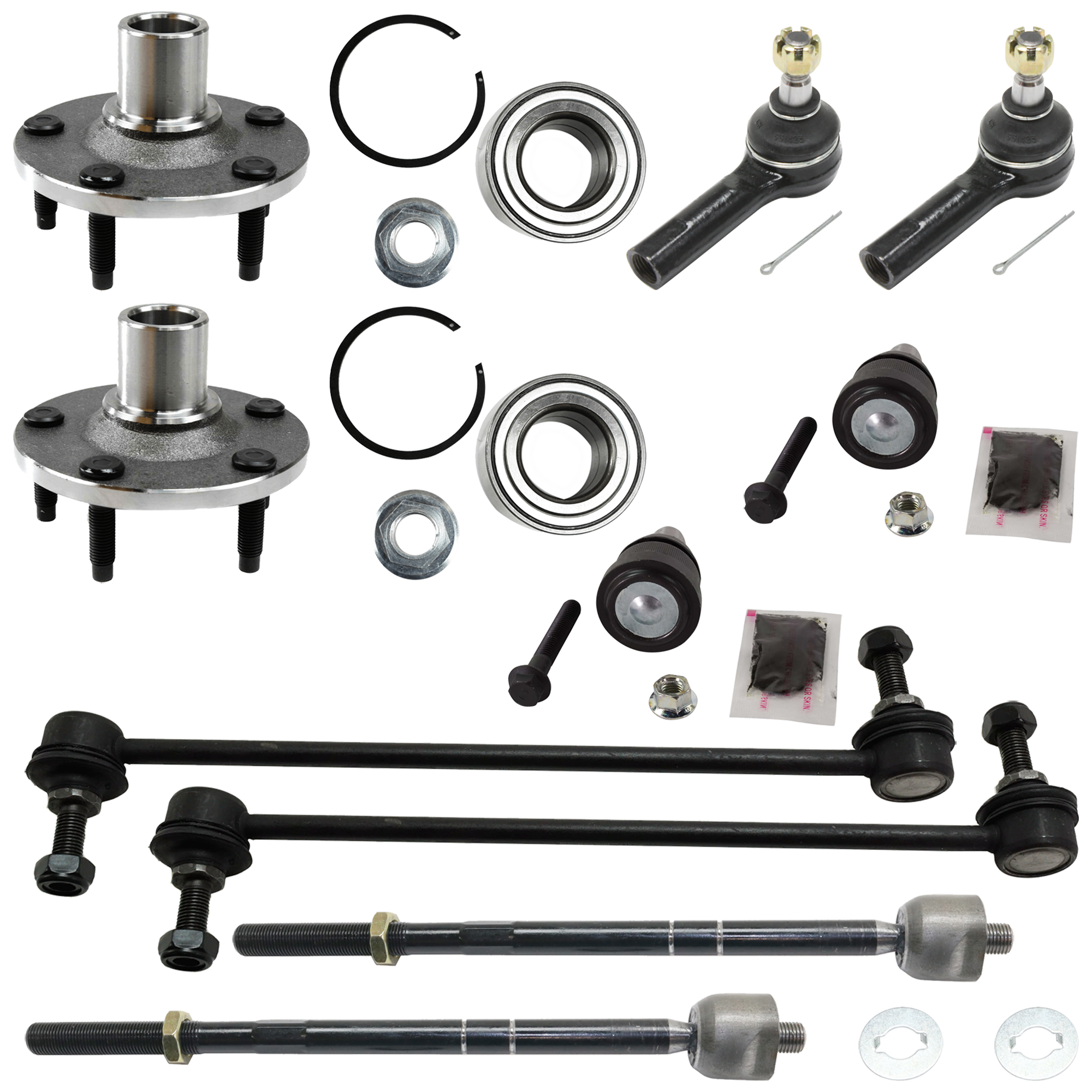 AM ESCAPE TRIBUTE 08-09 FRONT SUSPENSION KIT 10 pc kit with Ball Joint Sway Bar Link Tie Rod End and Wheel Hub SKU KIT 072524-275 OEM 104331-2601555-5051293-2L8Z307