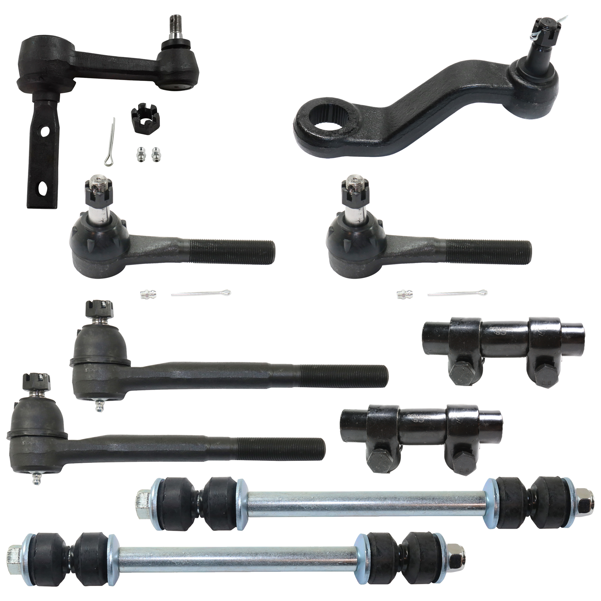 AM RAM 1500-94-99 RAM 2500-94-98 FRONT SUSPENSION KIT 10 pc Kit with Idler Arm Pitman Arm Tie Rod End Sway Bar Link and Tie Rod Adjusting Sleeve SKU KIT 072524-283 OEM 190135-987003-2683688-45011