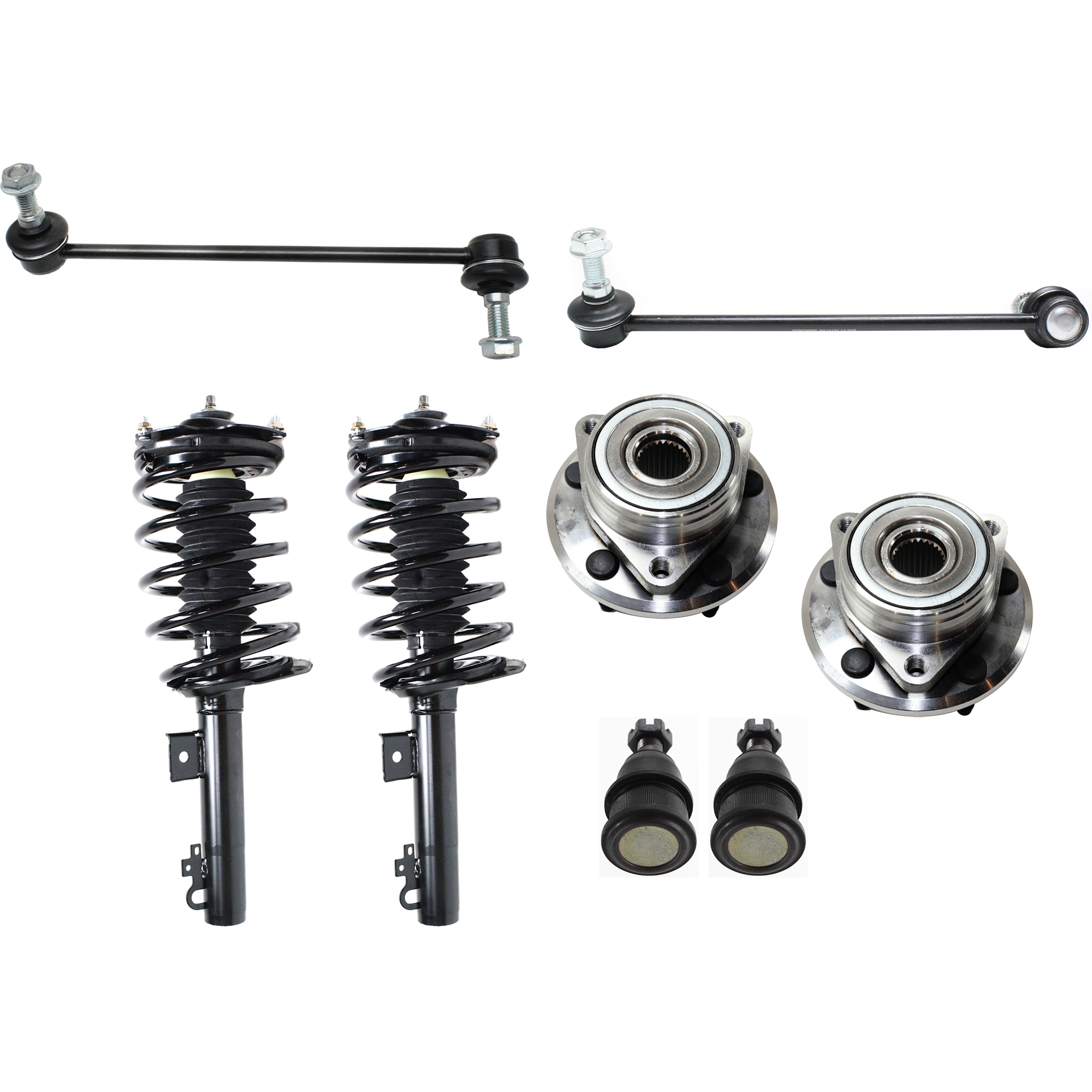AM CONTINENTAL 95-02 TAURUS 96-07 FRONT SUSPENSION KIT 8 pc Kit with Ball Joint Loaded Strut Sway Bar Link and Wheel Hub SKU KIT 072524-300 OEM 104217-281014-2601488-50512