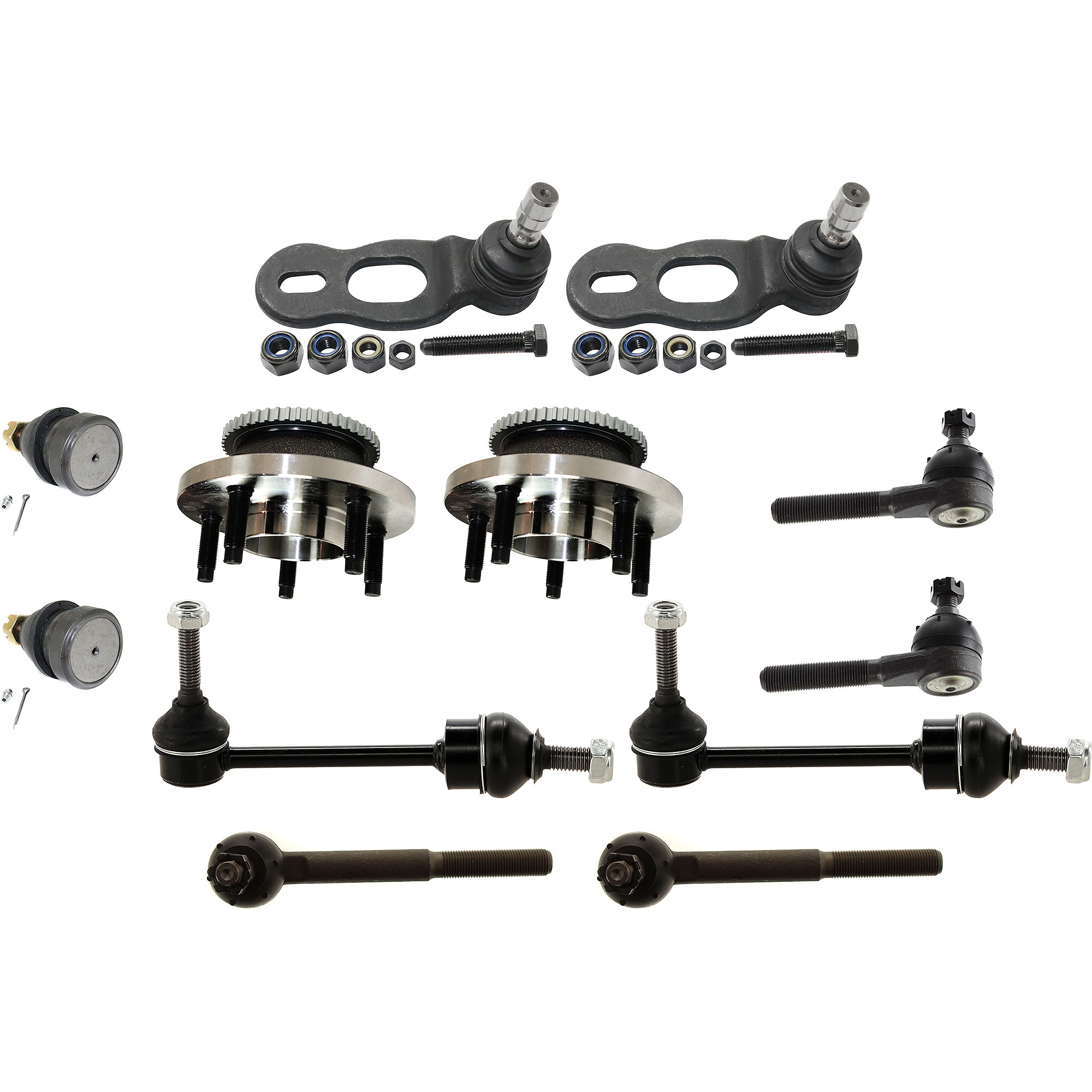 AM TOWN CAR 97-02 FRONT SUSPENSION KIT 12 pc kit w Ball Joint Sway Bar Link Tie Rod End and Wheel Hub SKU KIT 072524-301 OEM 104226-5051223-2601463OS 2W7Z3