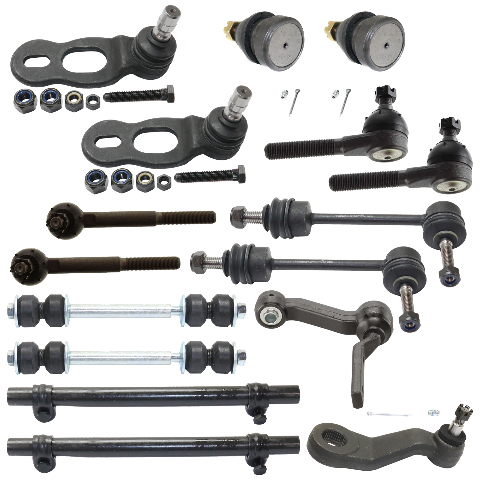 AM CROWN VICTORIA TOWN CAR 95-02 FRONT SUSPENSION KIT 16 pc Kit with Ball Joint Idler Arm Pitman Arm Sway Bar Link Tie Rod Adjusting Sleeve and Tie Rod End SKU KIT 072524-302 OEM 104226-5051223-2601463OS 2W