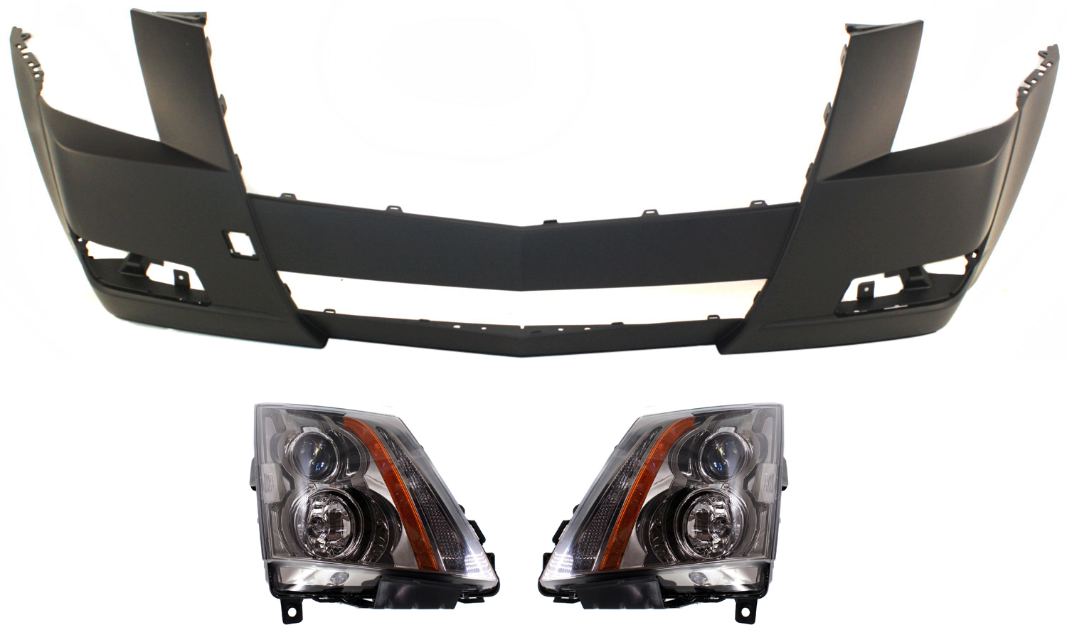 AM CTS 08-14 HEAD LAMP RH AND LH Assembly Halogen 3 pc Kit with Bumper Cover SKU KIT 072618-01 Partslink GM1000855C GM2502309C GM2503309C OEM 22783445-22783446-25793663