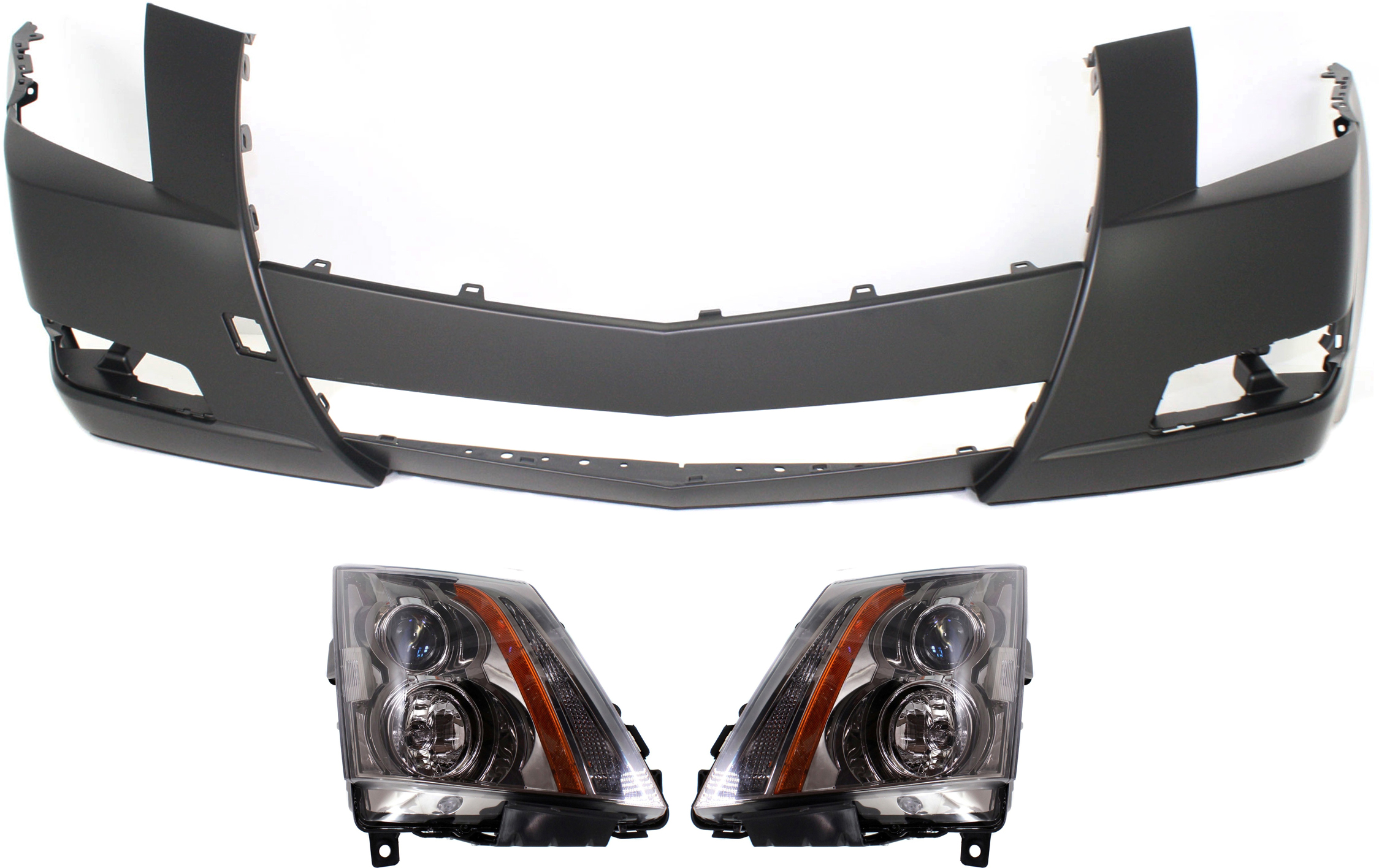 AM CTS 08-14 HEAD LAMP RH AND LH Assembly Halogen 3 pc Kit with Bumper Cover SKU KIT 072618-02 Partslink GM2503309 GM2502309 GM1000855 OEM 22783446-22783445-25793663