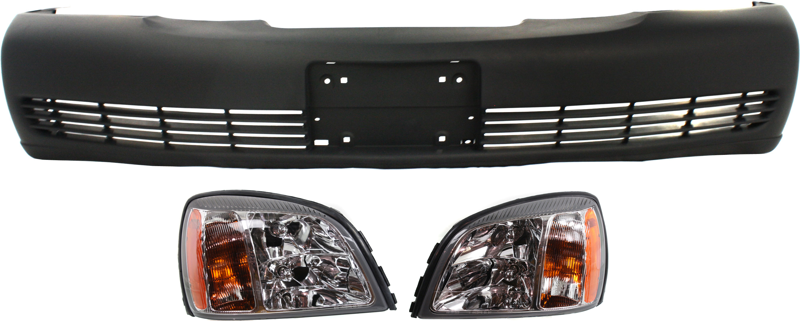 AM DEVILLE 03-03 HEAD LAMP RH AND LH Assembly Halogen 3 pc Kit with Bumper Cover SKU KIT 072618-07 Partslink GM2503271 GM2503208 GM2502271 GM2502208 GM1000610 OEM 19245432-19245430-19245431-192