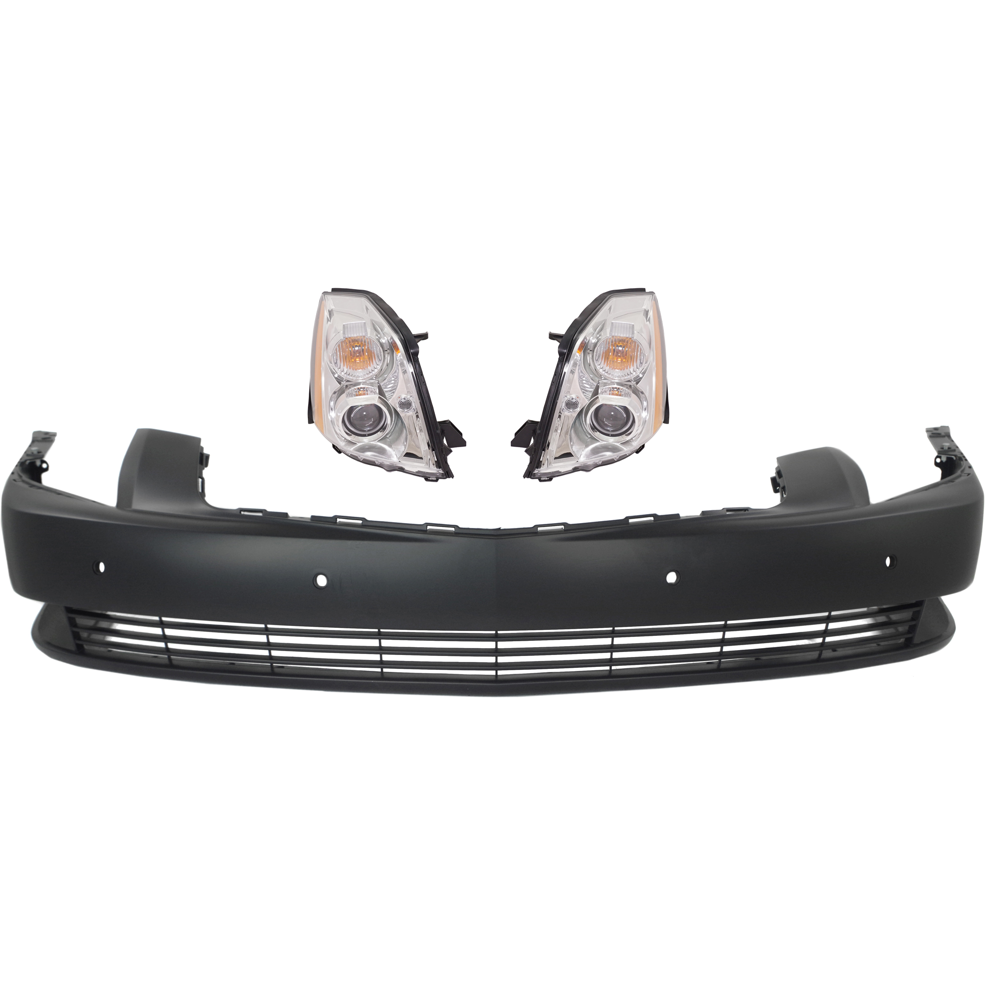 AM DTS 06-11 HEAD LAMP RH AND LH with Bulbs HID Xenon 3 pc Kit with Bumper Cover SKU KIT 072618-13 Partslink GM2502275 GM2503275 GM1000813 OEM 20861481-20861482-15213402-208