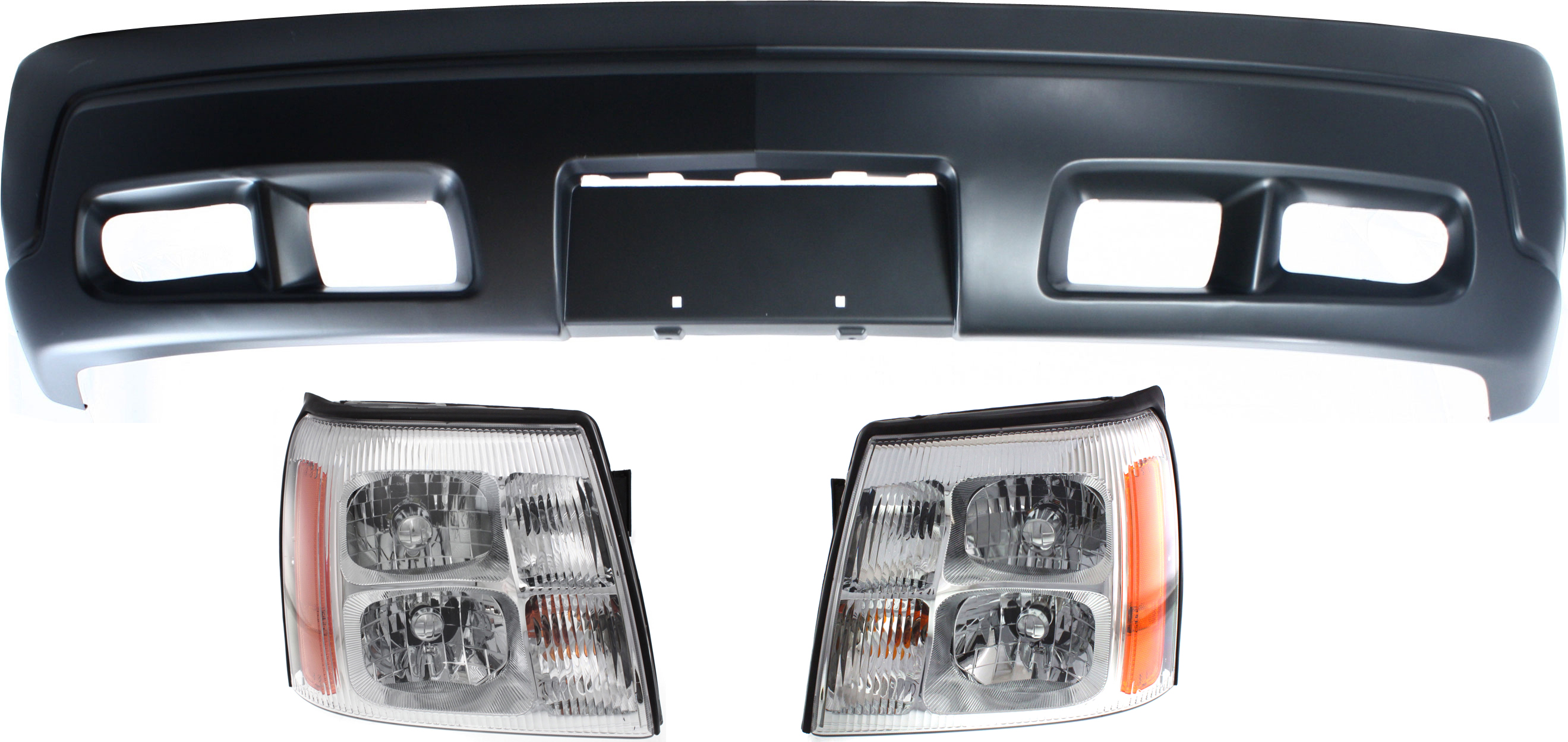 AM ESCALADE ESCALADE ESV ESCALADE EXT 03-06 HEAD LAMP RH AND LH Lens and Housing HID Xenon 3 pc Kit with Bumper Cover SKU KIT 072618-16 Partslink GM2502236 GM2503236 GM1000636 OEM 19208222-19208223-88937206