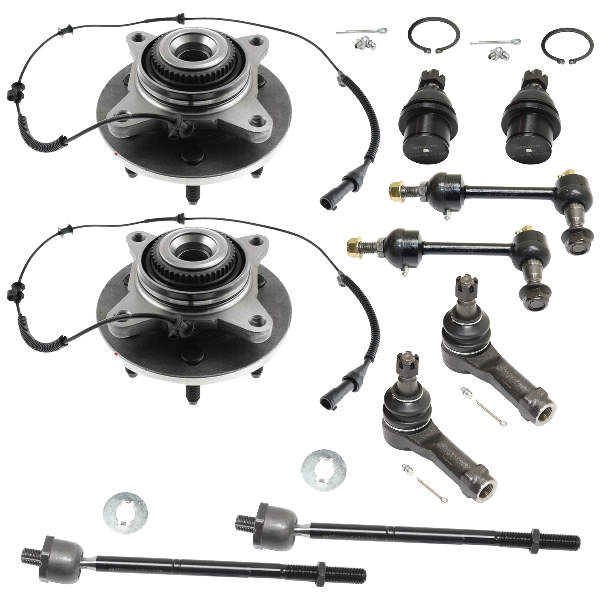 AM F 150 PICKUP 04-08 FRONT SUSPENSION KIT 10 pc kit w Ball Joint Sway Bar Link Tie Rod End and Wheel Hub SKU KIT 072624-03 OEM 104298-104368-5051314-2L1Z3050