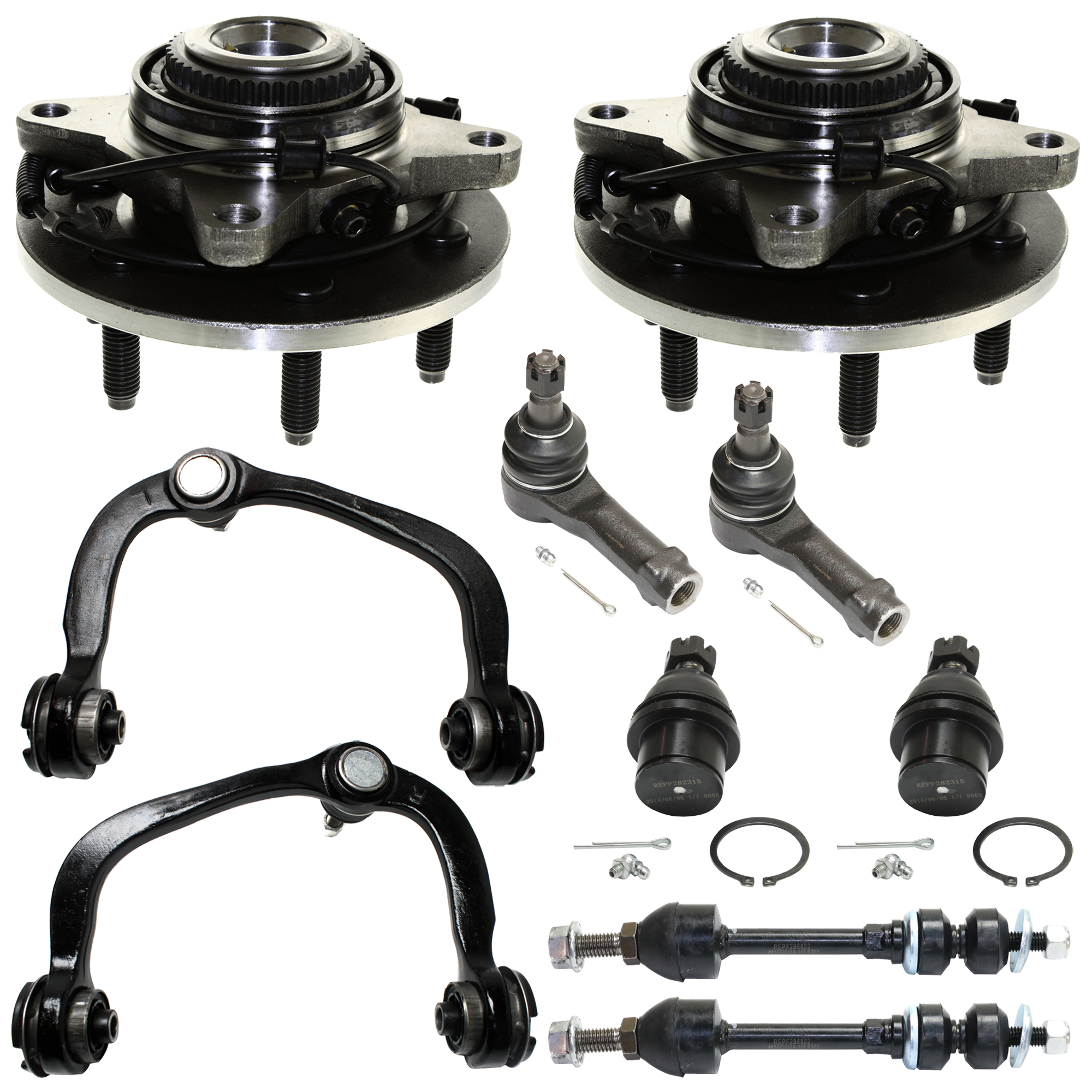 AM EXPEDITION 06-17 F 150 PICKUP 04-14 FRONT SUSPENSION KIT 10 pc kit w Ball Joint Control Arm Sway Bar Link Tie Rod End and Wheel Hub SKU KIT 072624-08 OEM 104298-104368-5051314-2L1Z3050