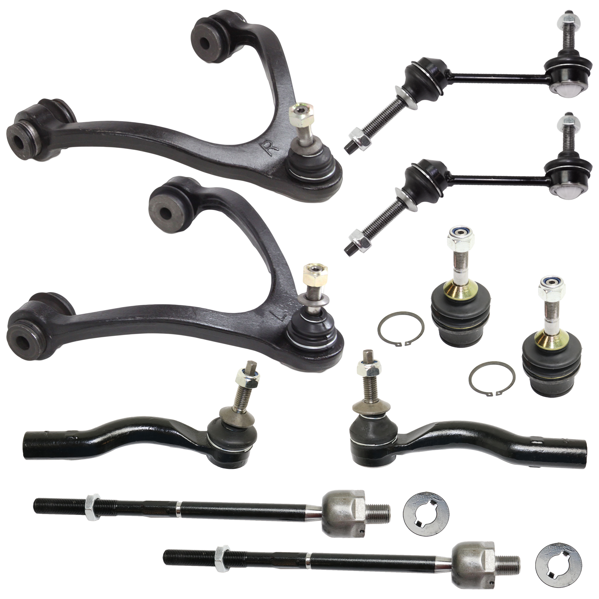 AM CROWN VICTORIA TOWN CAR GRAND MARQUIS 03-11 FRONT SUSPENSION KIT 10 pc Kit with Ball Joint Control Arm Sway Bar Link and Tie Rod End SKU KIT 072624-15 OEM 104381-2601577-5001118-5051