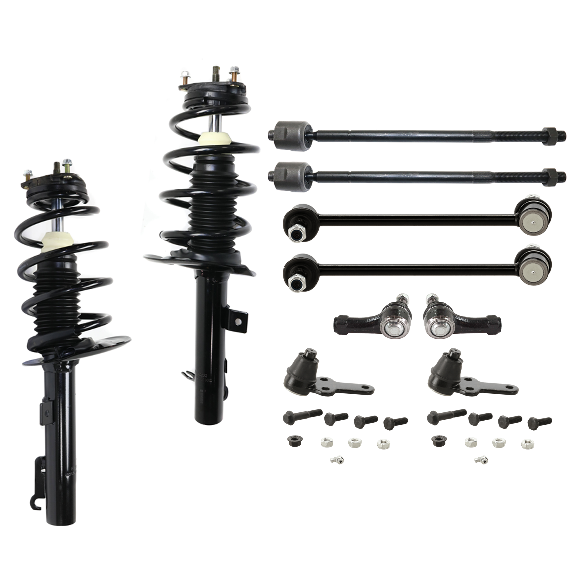 AM FOCUS 00-11 FRONT SUSPENSION KIT 10 pc Kit with Ball Joint Loaded Strut Sway Bar Link and Tie Rod End SKU KIT 072624-19 OEM 2601723-5051416-10980407-45D24