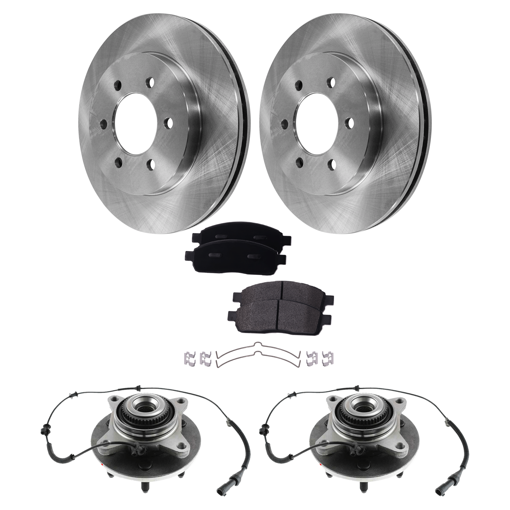 AM F 150-04-05 FRONT HUB ASSEMBLY RH AND LH 6 pc kit w Brake Disc and Brake Pad Set 6 Studs 4WD F 150 To 11-29-2004 SKU KIT 072624-54 OEM 715046-7990301-40265016-4L342B