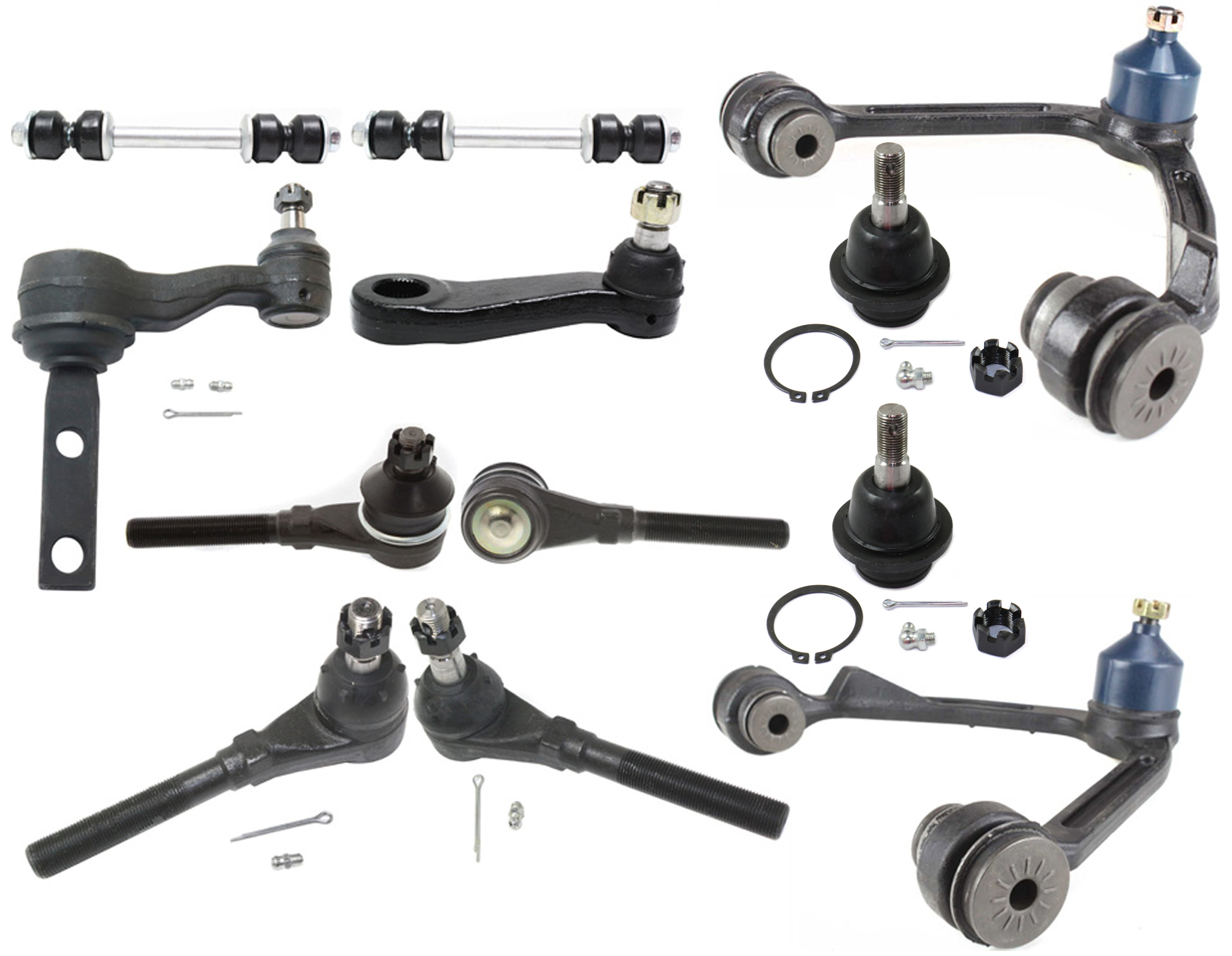 AM F SERIES 97-04 FRONT CONTROL ARM KIT RH AND LH Upper w ball joint s 12 pc Kit with Idler Arm Pitman Arm Ball Joint Tie Rod End Sway Bar Link SKU KIT 072716-04 OEM 104222-285019-1016769-26014