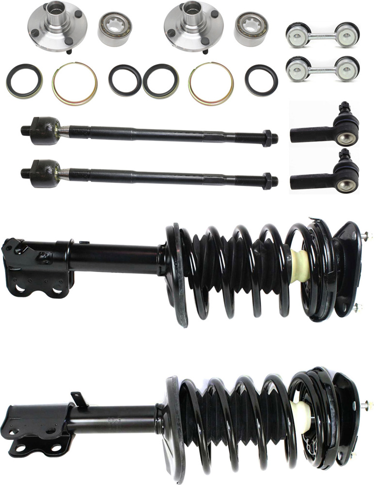 AM COROLLA 93-02 PRIZM 98-02 FRONT SUSPENSION KIT RH AND LH 10 pc kit with Loaded Struts Sway Bar Links Tie Rod Ends and Wheel Hubs SKU KIT 072717-32 OEM 11152-271951-813741-816057