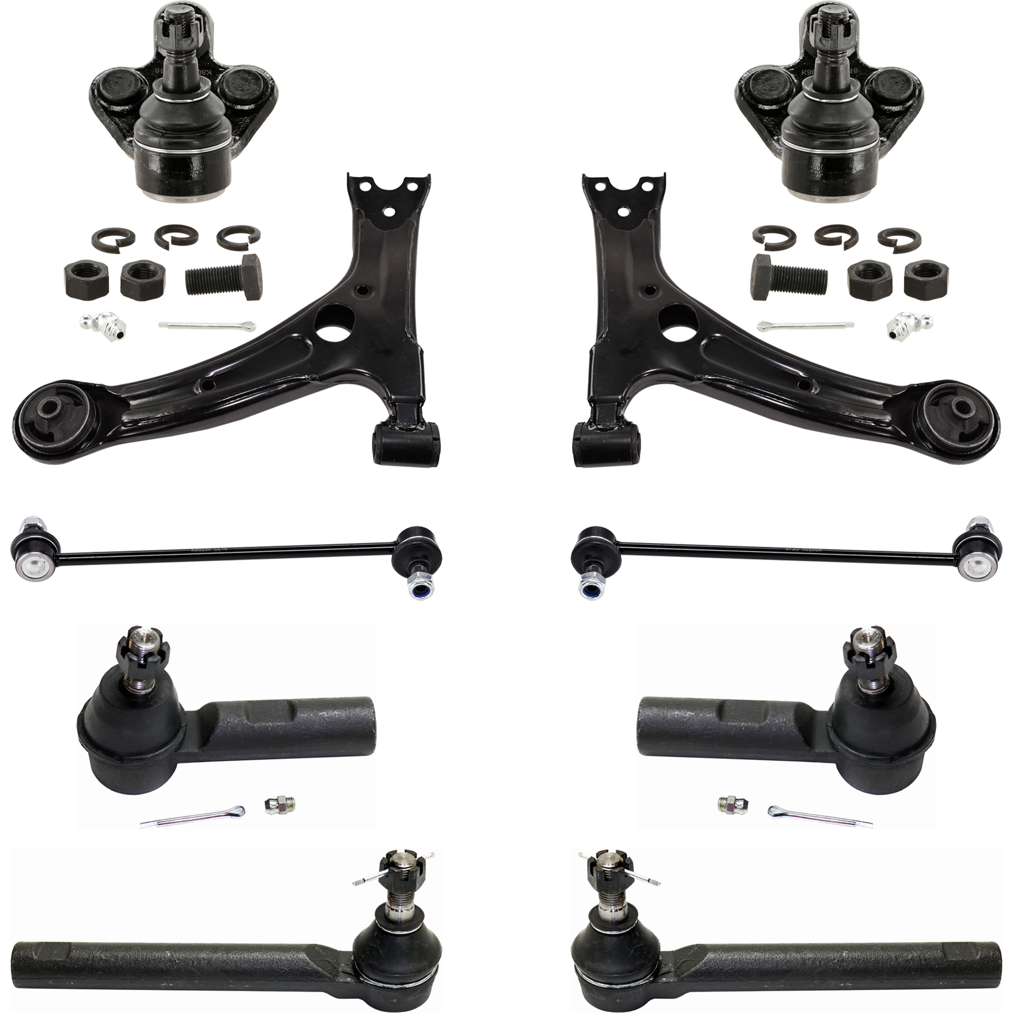 AM COROLLA 09-13 FRONT CONTROL ARM RH AND LH Lower 10 pc Kit with Ball Joint Sway Bar Link and Tie Rod End SKU KIT 072717-35 Partslink TO4510101 TO4511101 TO4522101 OEM 4333009670-4806902190-48069020
