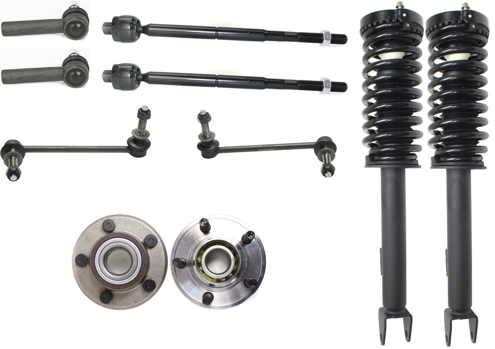 AM CHRYSLER 300-05-10 FRONT SUSPENSION KIT RH and LH 10 pc Kit with Loaded Struts Sway Bar Links Tie Rod Ends and Wheel Hubs SKU KIT 072717-49 OEM 5180753AA 5180754AA 521479