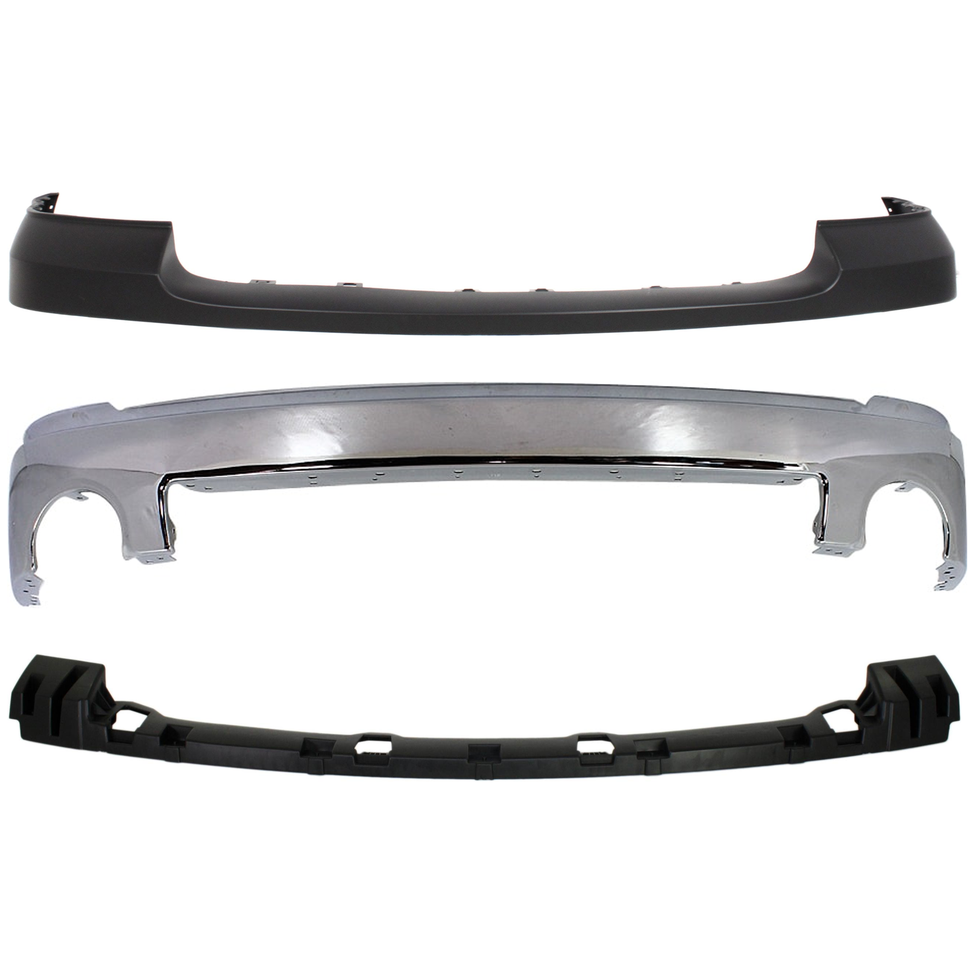 AM SIERRA 1500-07-13 FRONT BUMPER 3 pc kit w Bumper Bracket and Bumper Cover Chrome w o Air Hole SL SLE SLT WT w o Towing Pkg Excludes 2007 Classic SKU KIT 072724-05 Partslink GM1002833 GM1065108 GM1014102 OEM 15901505-15246822-25783584