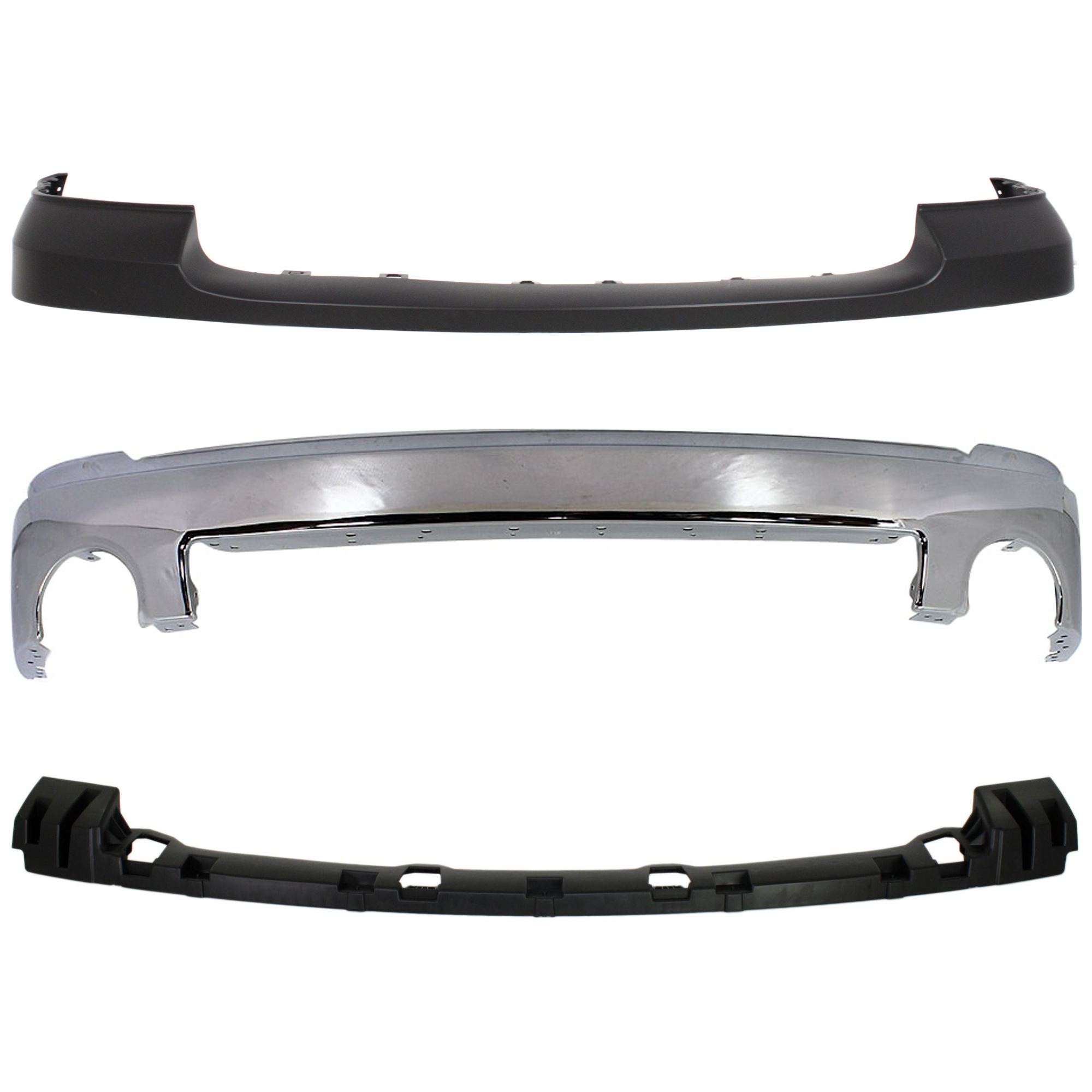 AM SIERRA 1500-07-13 FRONT BUMPER 3 pc kit w Bumper Bracket and Bumper Cover Chrome w o Air Hole SL SLE SLT WT w o Towing Pkg Excludes 2007 Classic SKU KIT 072724-09 Partslink GM1002833 GM1065108 GM1014102 OEM 15901505-15246822-25783584