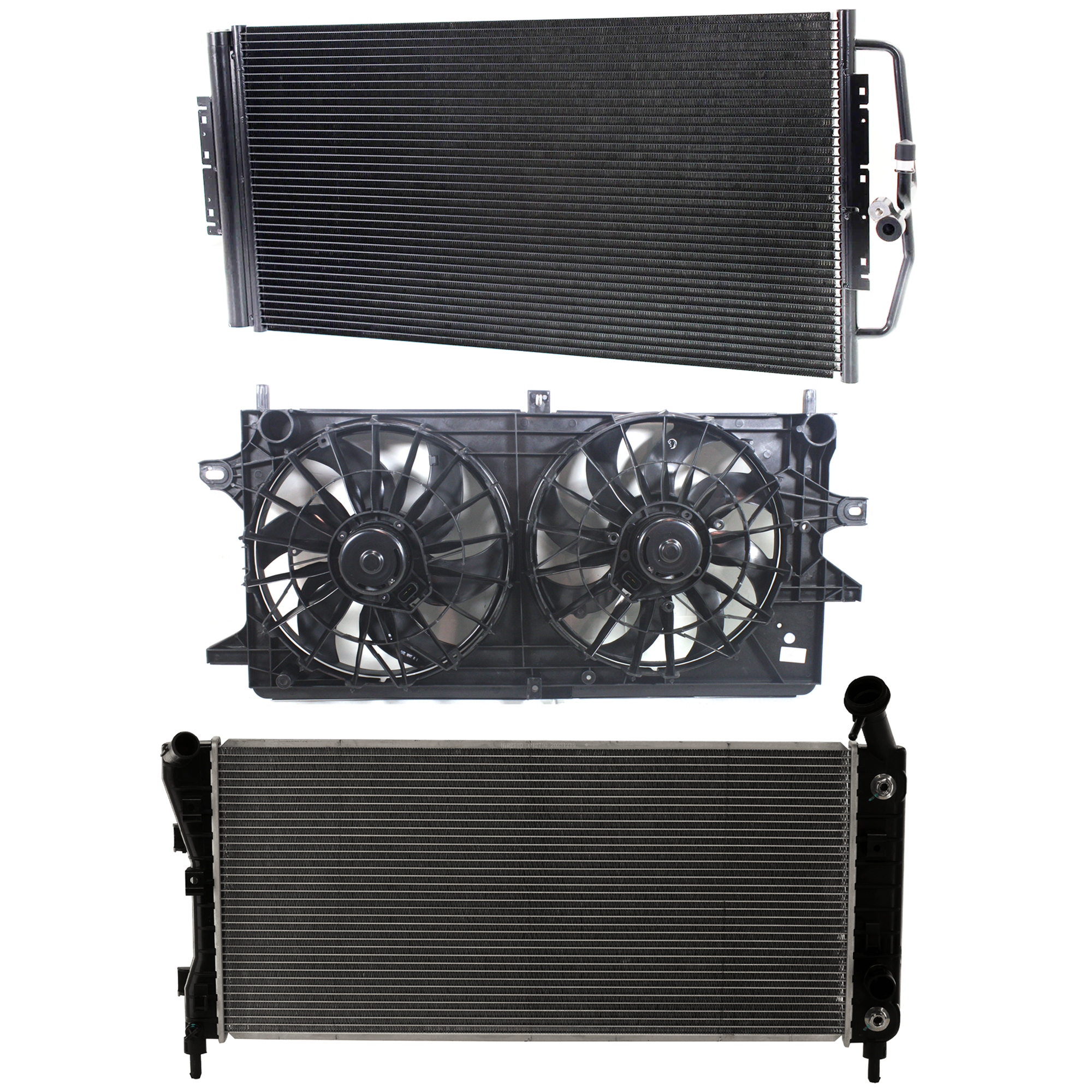 AM ALLURE LACROSSE 06-09 A C CONDENSER RADIATOR COOLING FAN KIT 3 pc kit 3.8L Eng. 6 Cyl. SKU KIT 072724-107 Partslink GM3030267 GM3115180 GM3010431 OEM 89019322-89019107 PFM 89018446