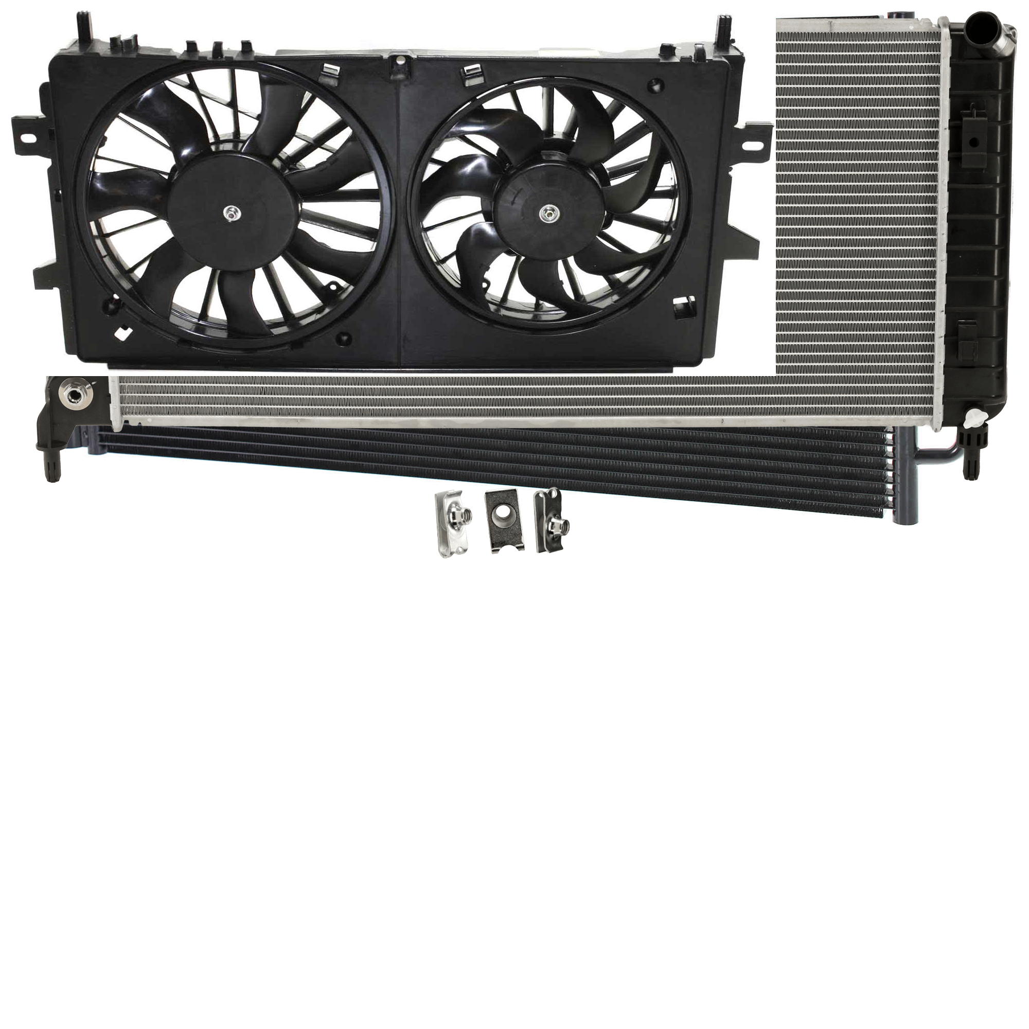 AM ALLURE 06-07 IMPALA 06-11 A C CONDENSER RADIATOR COOLING FAN KIT 3 pc kit 3.5L 3.6L 3.9L Eng. 6 Cyl. SKU KIT 072724-108 Partslink GM3030267 GM3115188 GM3010490 OEM 89019322-89018697 PFM 10344419
