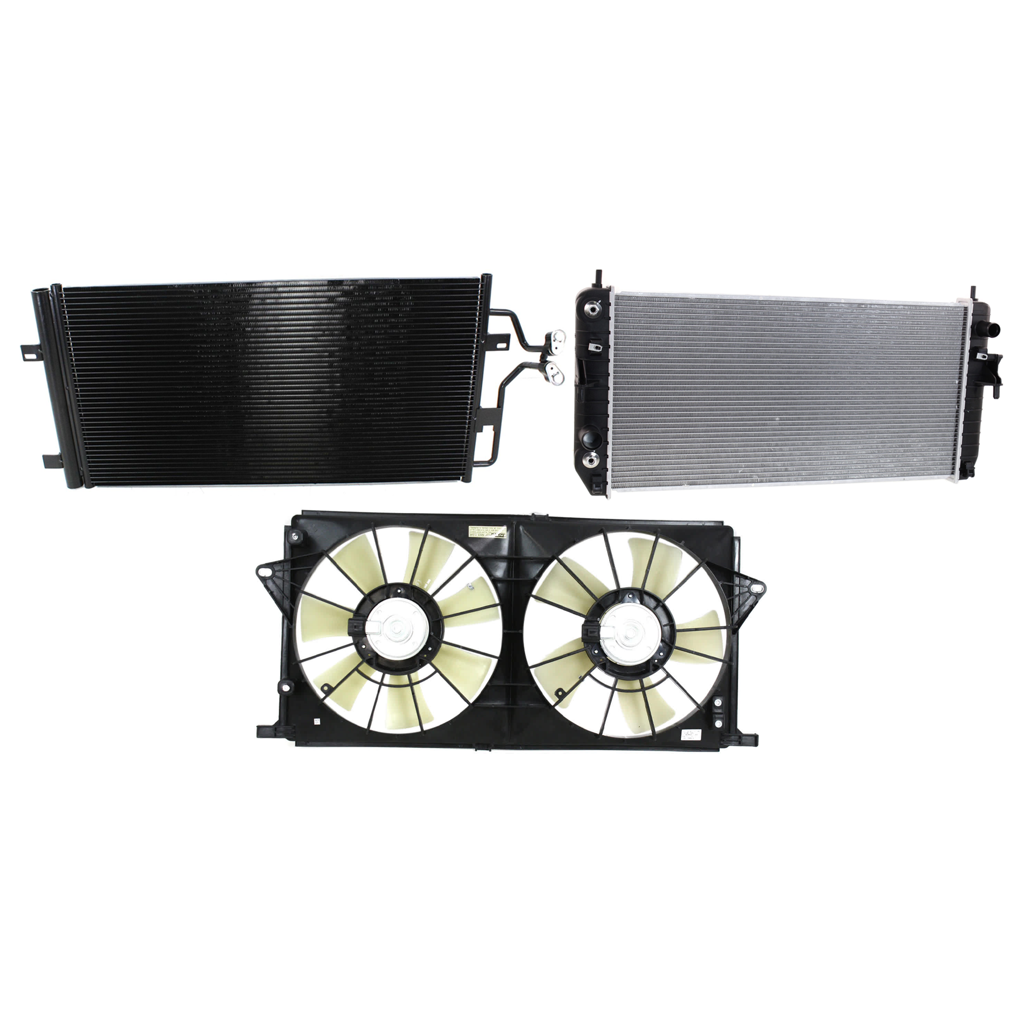 AM DTS LUCERNE 06-11 A C CONDENSER RADIATOR COOLING FAN KIT 3 pc kit 4.6L Eng. 8 Cyl. SKU KIT 072724-110 Partslink GM3030270 GM3115189 GM3010493 OEM 25769583-21999691-25769584