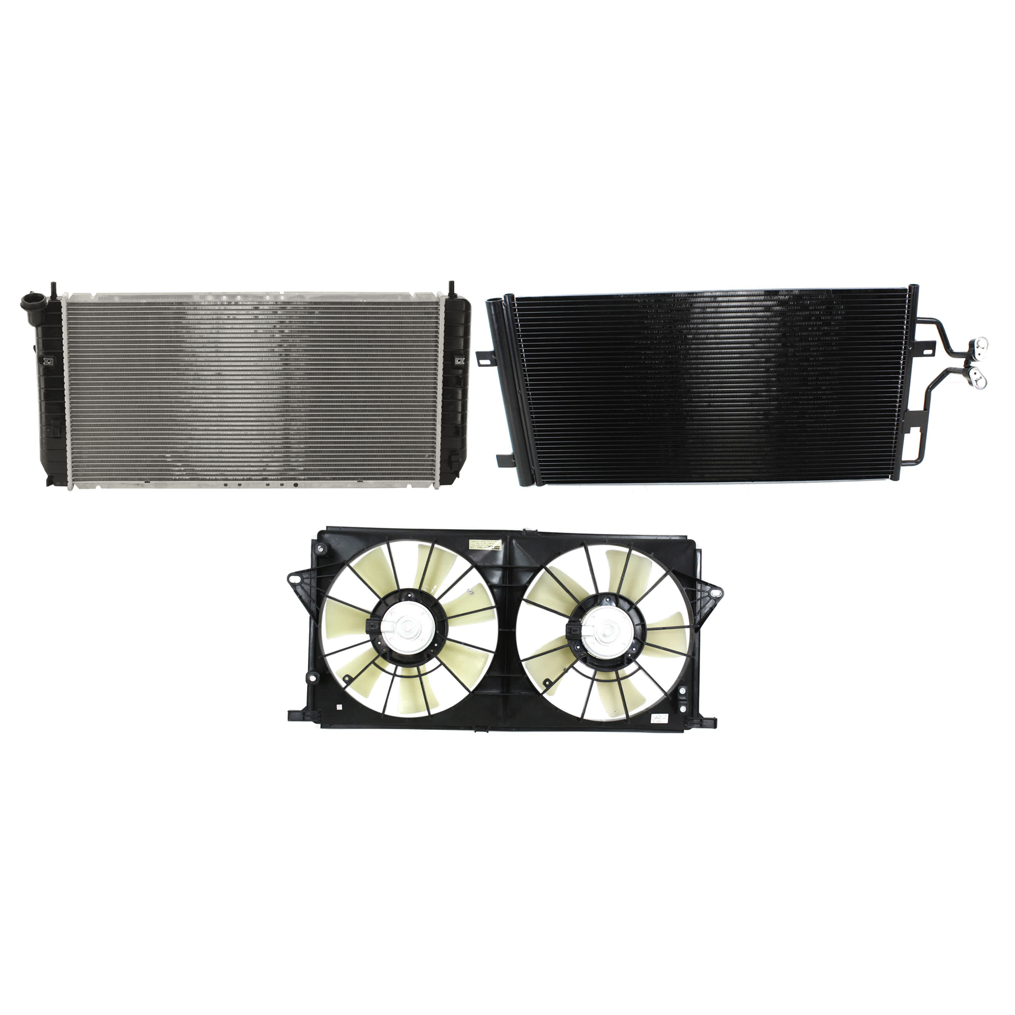 AM LUCERNE 06-08 A C CONDENSER RADIATOR COOLING FAN KIT 3 pc kit 3.8L Eng. 6 Cyl. SKU KIT 072724-111 Partslink GM3030270 GM3115189 GM3010492 OEM 25769583-21999691-25772258