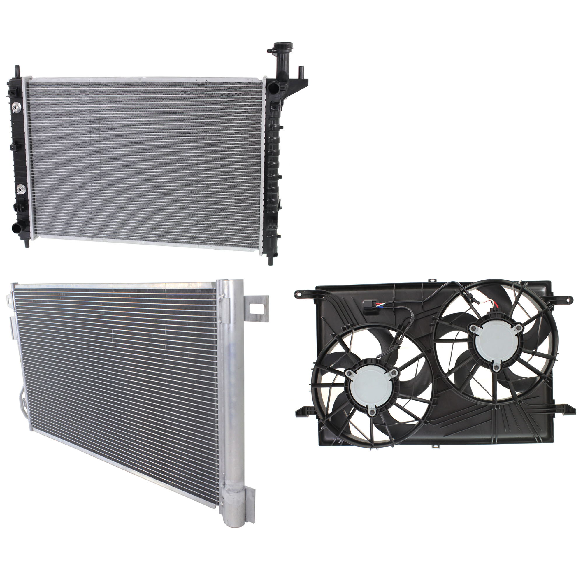 AM ACADIA 07-16 ENCLAVE 08-15 A C CONDENSER RADIATOR COOLING FAN KIT 3 pc kit 3.6L Eng. 6 Cyl. SKU KIT 072724-113 Partslink GM3030276 GM3115219 GM3010513 OEM 25975431-22918340-23434158-840