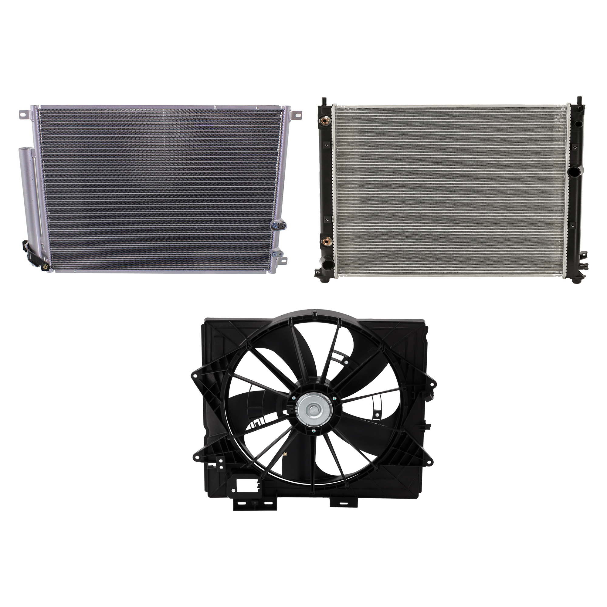 AM CTS 09-14 A C CONDENSER RADIATOR COOLING FAN KIT 3 pc kit 3.0L 3.6L Eng. 6 Cyl. SKU KIT 072724-114 Partslink GM3030279 GM3115253 GM3010521 GM3010522 OEM 20929423-19351719 PFM 20914377