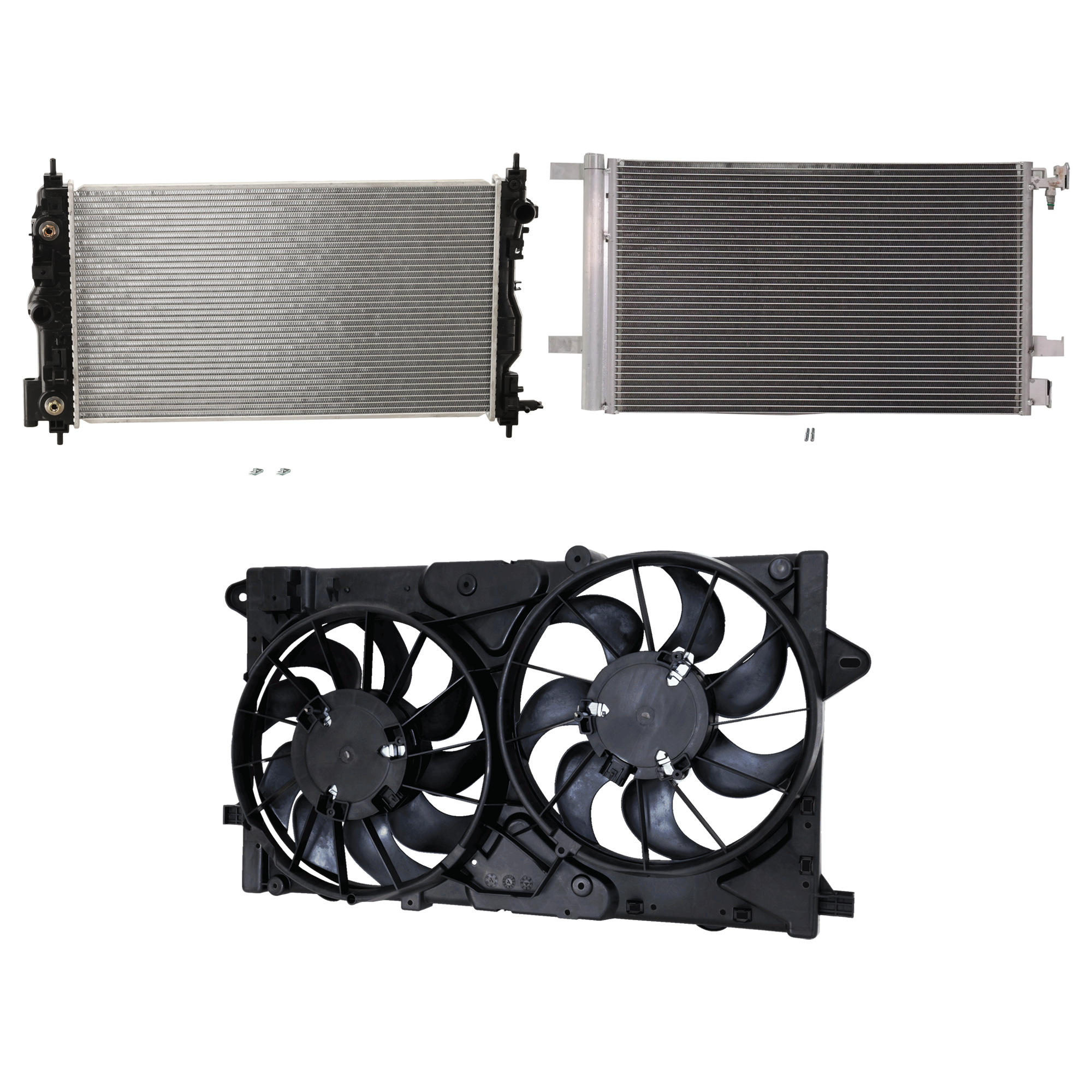 AM LACROSSE 10-16 REGAL 11-17 A C CONDENSER 4 Cyl. 2.4L Engine 3 pc kit w Cooling Fan Assembly and Radiator SKU KIT 072724-121 Partslink GM3030285 GM3115237 GM3010538 OEM 23305638-13269460-13269461-133