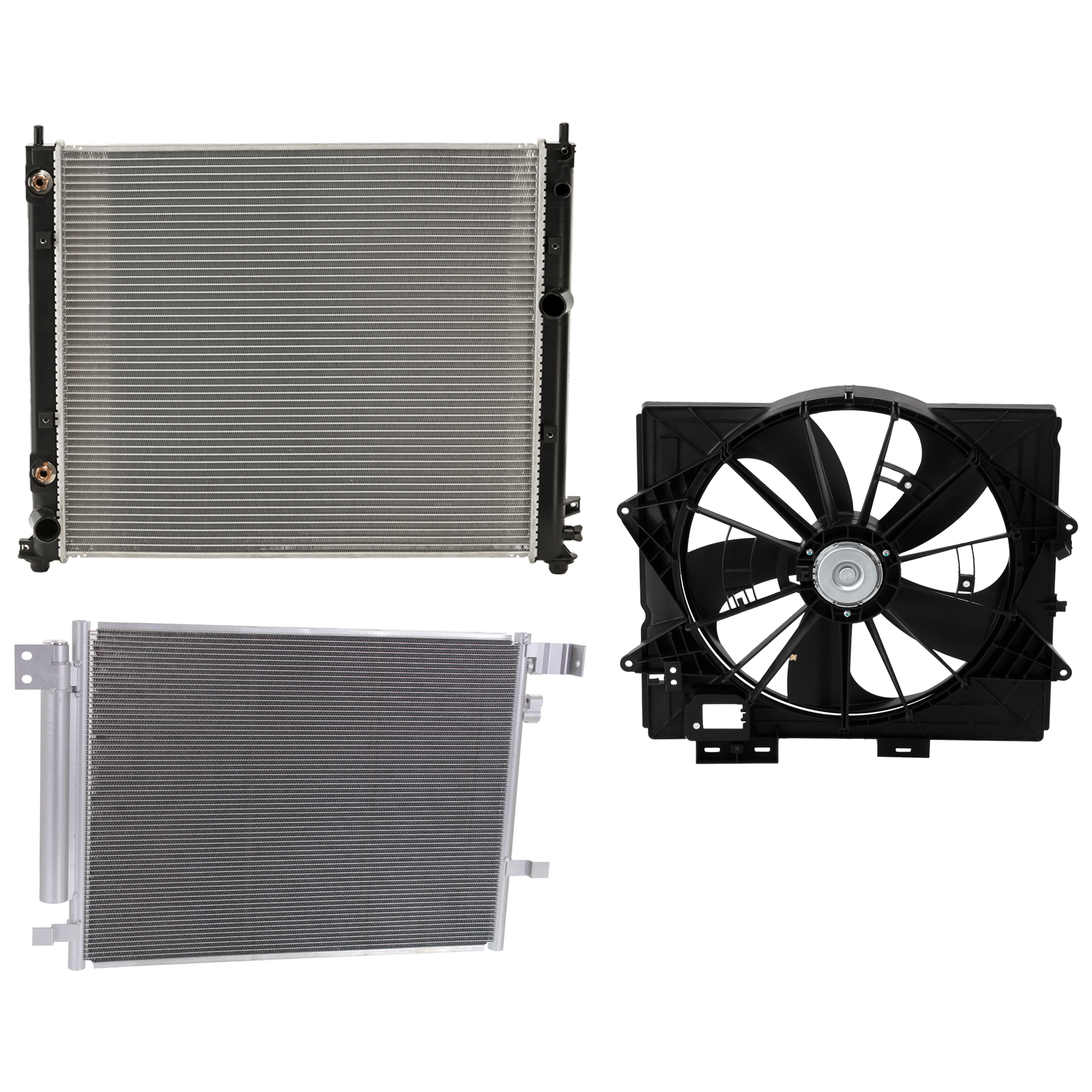 AM CTS 14-14 A C CONDENSER RADIATOR COOLING FAN KIT 3 pc kit 3.6L Eng. 6 Cyl. SKU KIT 072724-133 Partslink GM3030300 GM3115253 GM3010521 GM3010522 OEM 22966150-19351719 PFM 20914377