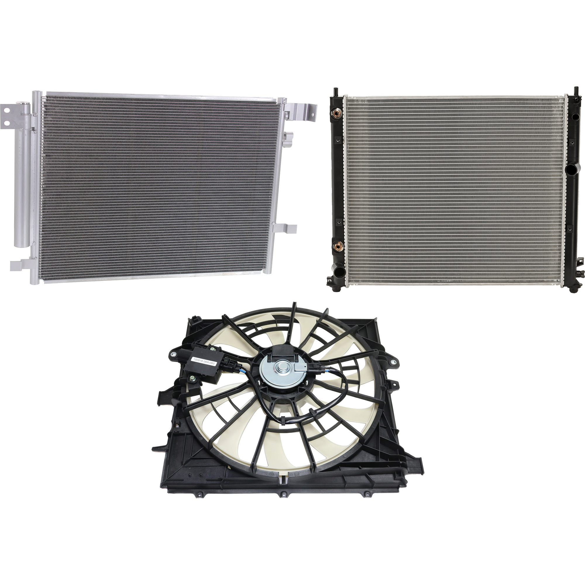 AM CTS 14-14 A C CONDENSER RADIATOR COOLING FAN KIT 3 pc kit 3.6L Eng. 6 Cyl. SKU KIT 072724-134 Partslink GM3030300 GM3115283 GM3010521 GM3010522 OEM 22966150-84001484-25957496-159