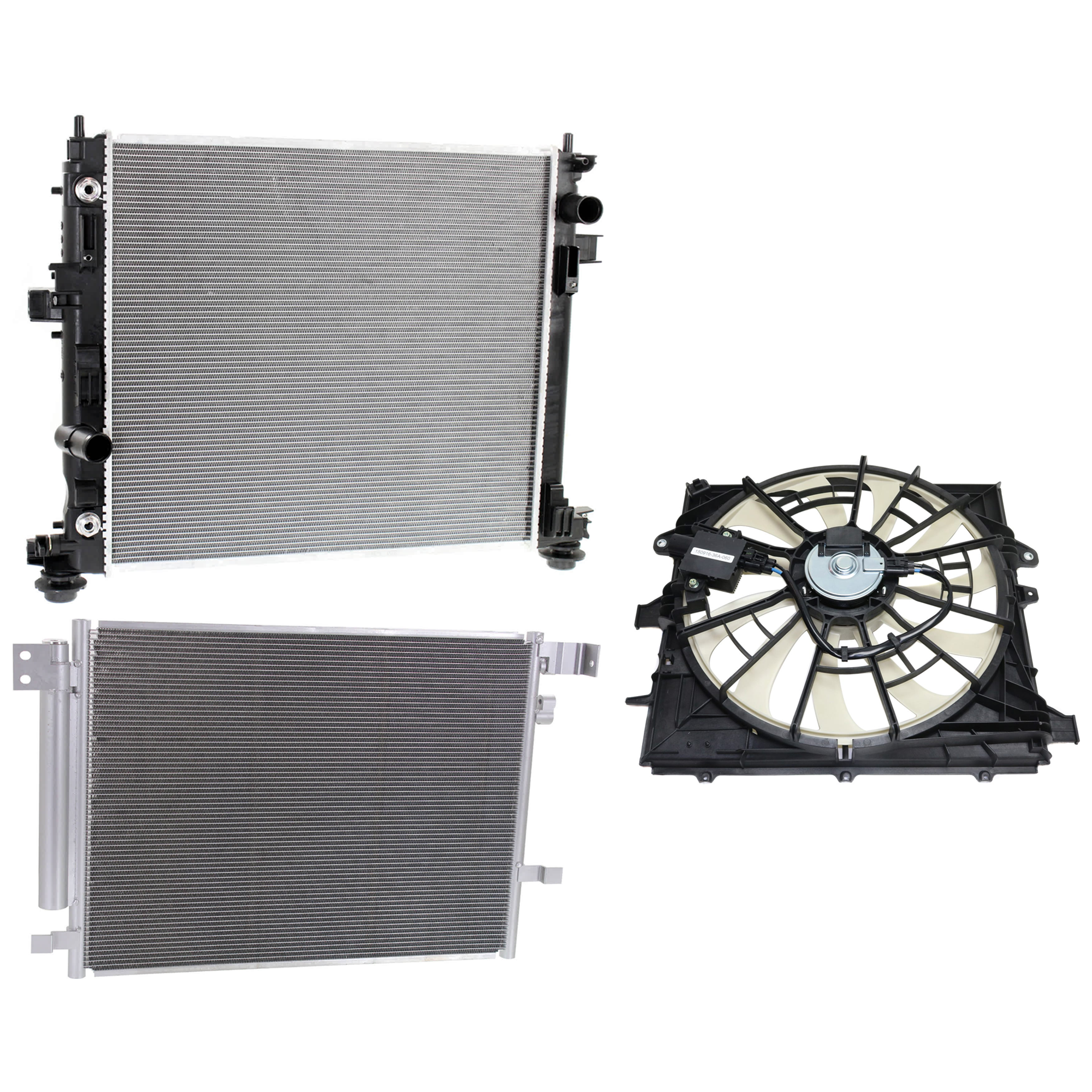 AM ATS 13-15 A C CONDENSER RADIATOR COOLING FAN KIT 3 pc kit 2.5L Eng. 4 Cyl. SKU KIT 072724-135 Partslink GM3030300 GM3115283 GM3010559 OEM 229-661-508-400-148-000-000-000