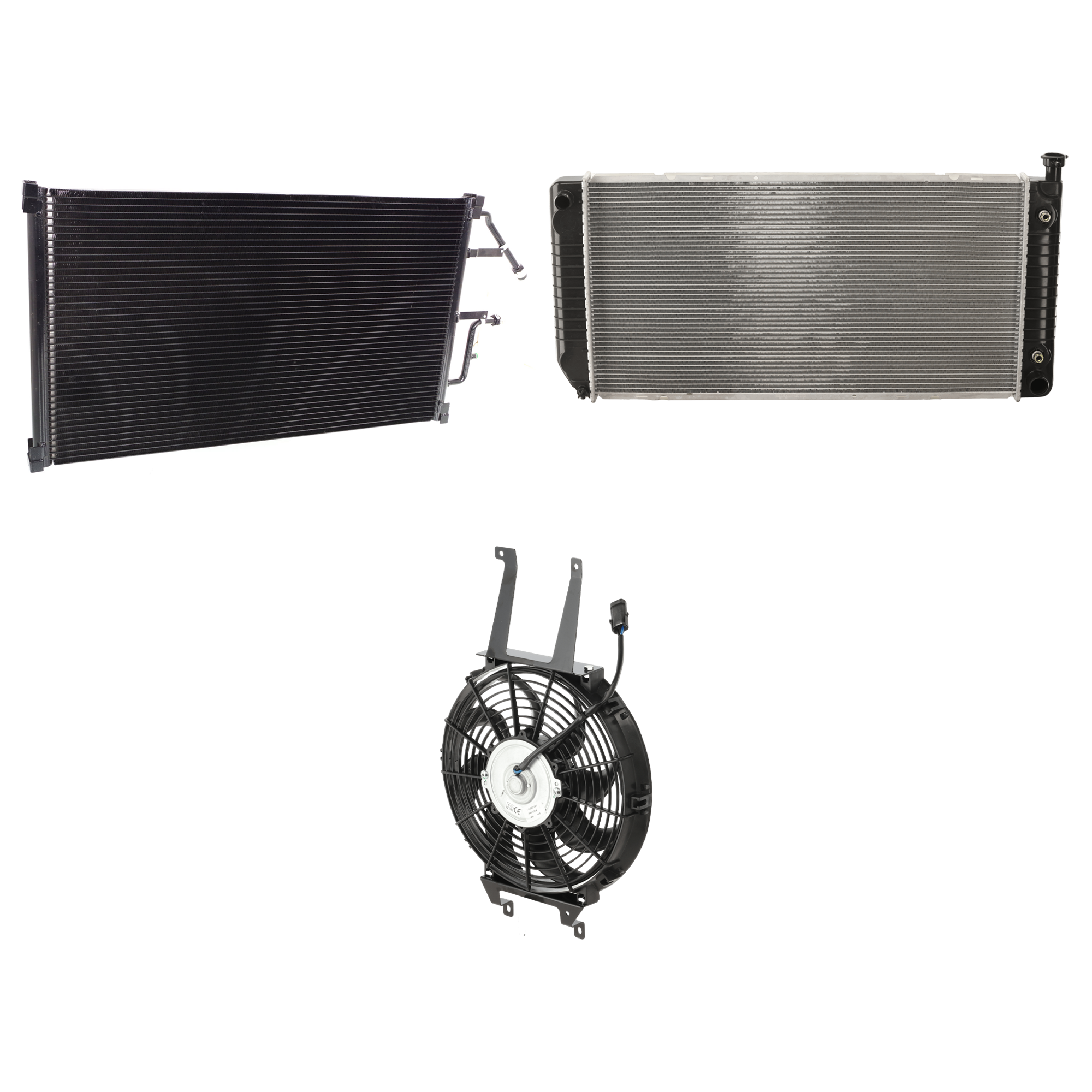 AM C K FULL SIZE P U 96-99 A C CONDENSER 3 pc kit 8 Cyl 5.0L Engine w Radiator and Cooling Fan Assembly SKU KIT 072724-150 Partslink GM3030158 GM3113114 GM3010237 OEM 52458719-15717423-52481444