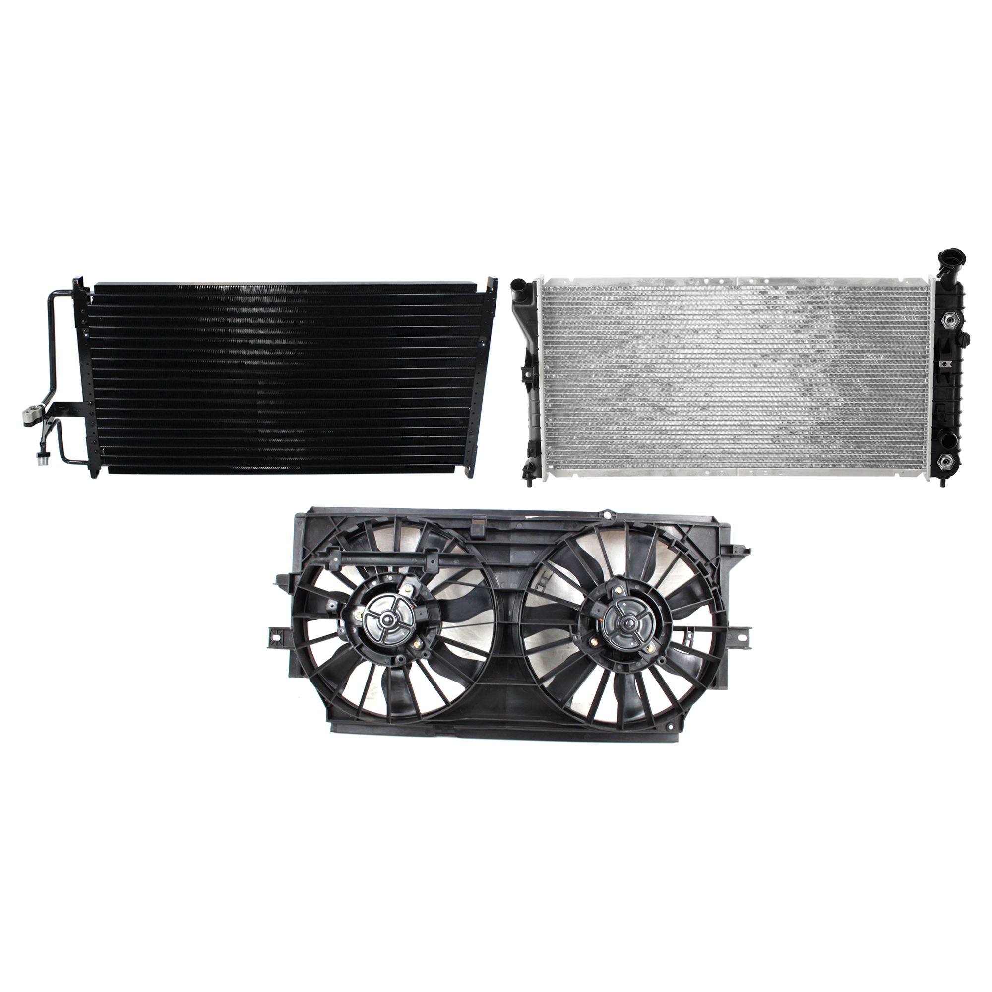 AM CENTURY 02-05 REGAL 02-04 A C CONDENSER RADIATOR COOLING FAN KIT 3 pc kit 3.1L 3.8L Eng. 6 Cyl. SKU KIT 072724-161 Partslink GM3030101 GM3115129 GM3010428 OEM 524111000000000000000000
