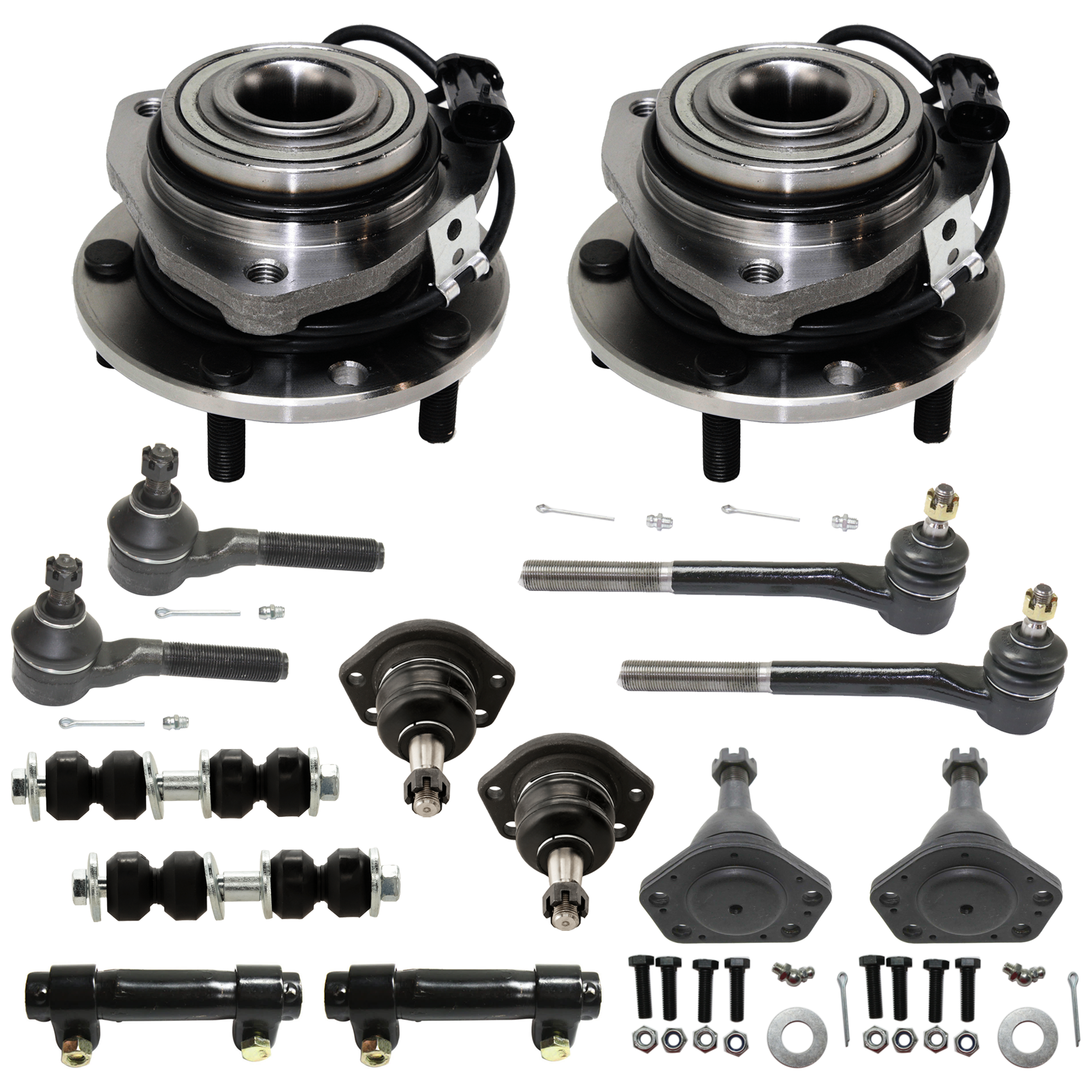 AM S10 PICKUP 83-04 BLAZER 95-05 FRONT SUSPENSION KIT 14 pc kit with Ball Joint Sway Bar Link Tie Rod Adjusting Sleeve Tie Rod End and Wheel Hub SKU KIT 072724-16 OEM 10390-286004-2601274-5051104-1