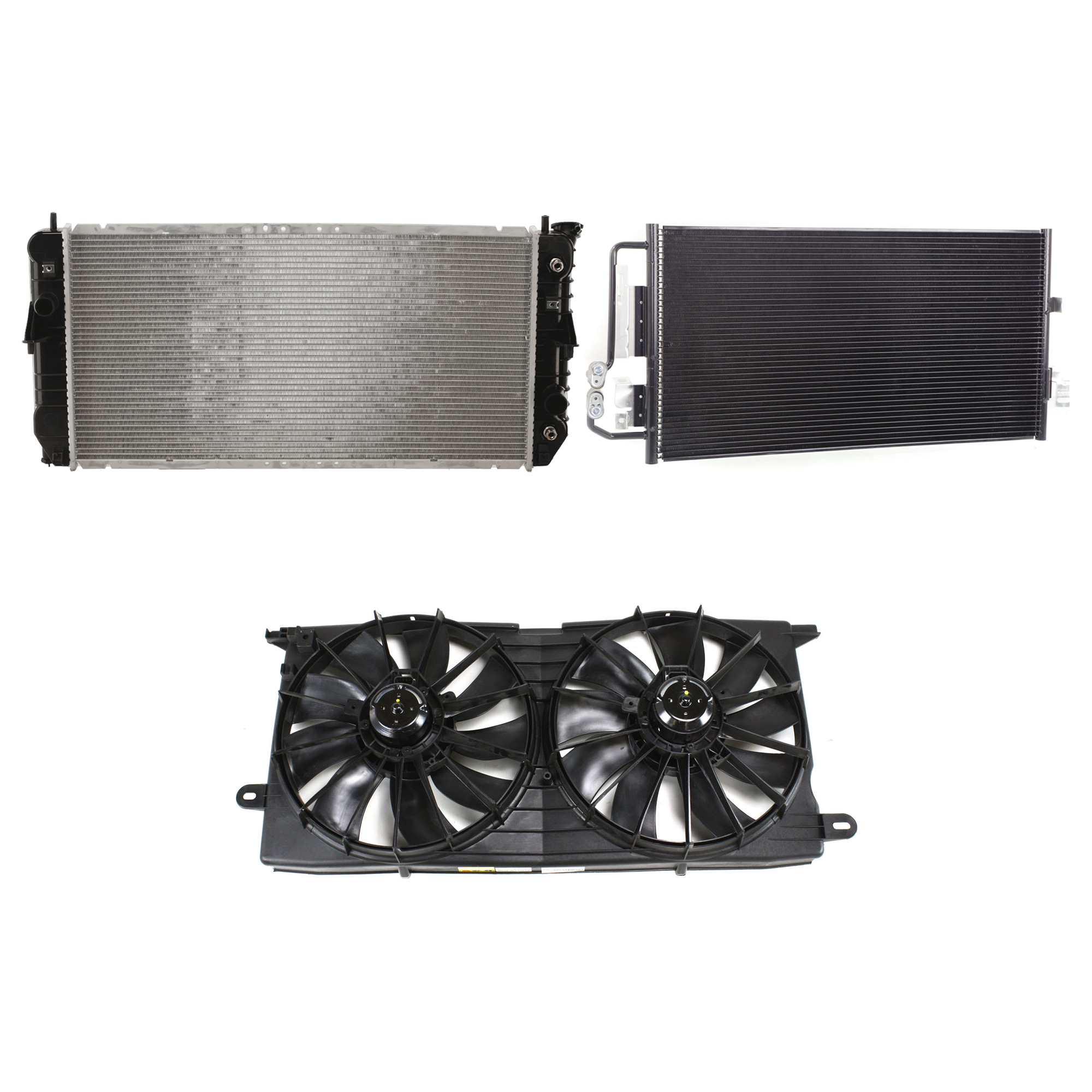 AM BONNEVILLE LESABRE 00-05 A C CONDENSER RADIATOR COOLING FAN KIT 3 pc kit 3.8L Eng. 6 Cyl. SKU KIT 072724-172 Partslink GM3030108 GM3115119 GM3010113 OEM 52482155-12487606-25731392