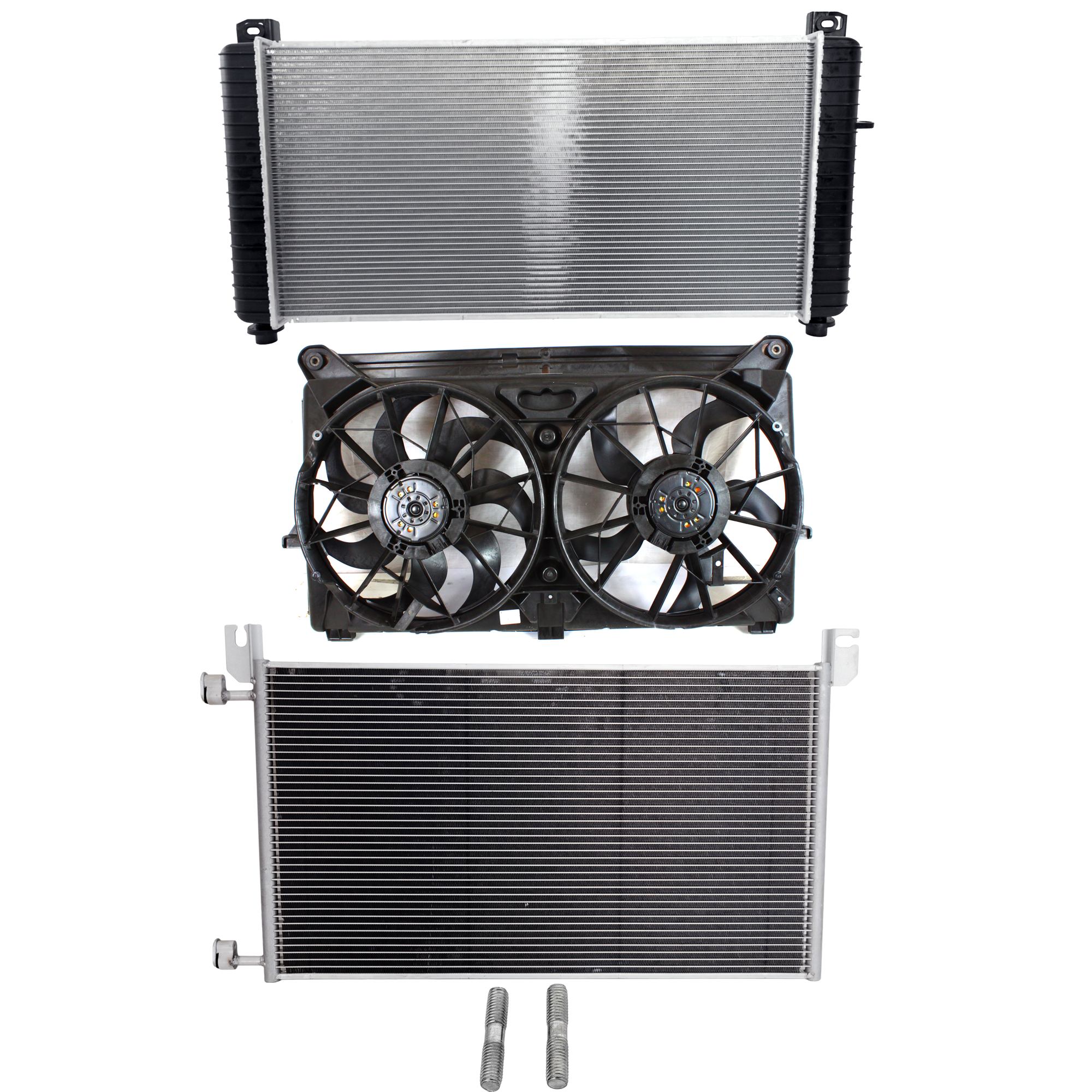 AM SILVERADO SIERRA 1500-05-07 A C CONDENSER RADIATOR COOLING FAN KIT 3 pc kit 6.0L Eng. 8 Cyl. SKU KIT 072724-173 Partslink GM3030162 GM3115212 GM3010274 OEM 20913751-89023365 PFM 22840116