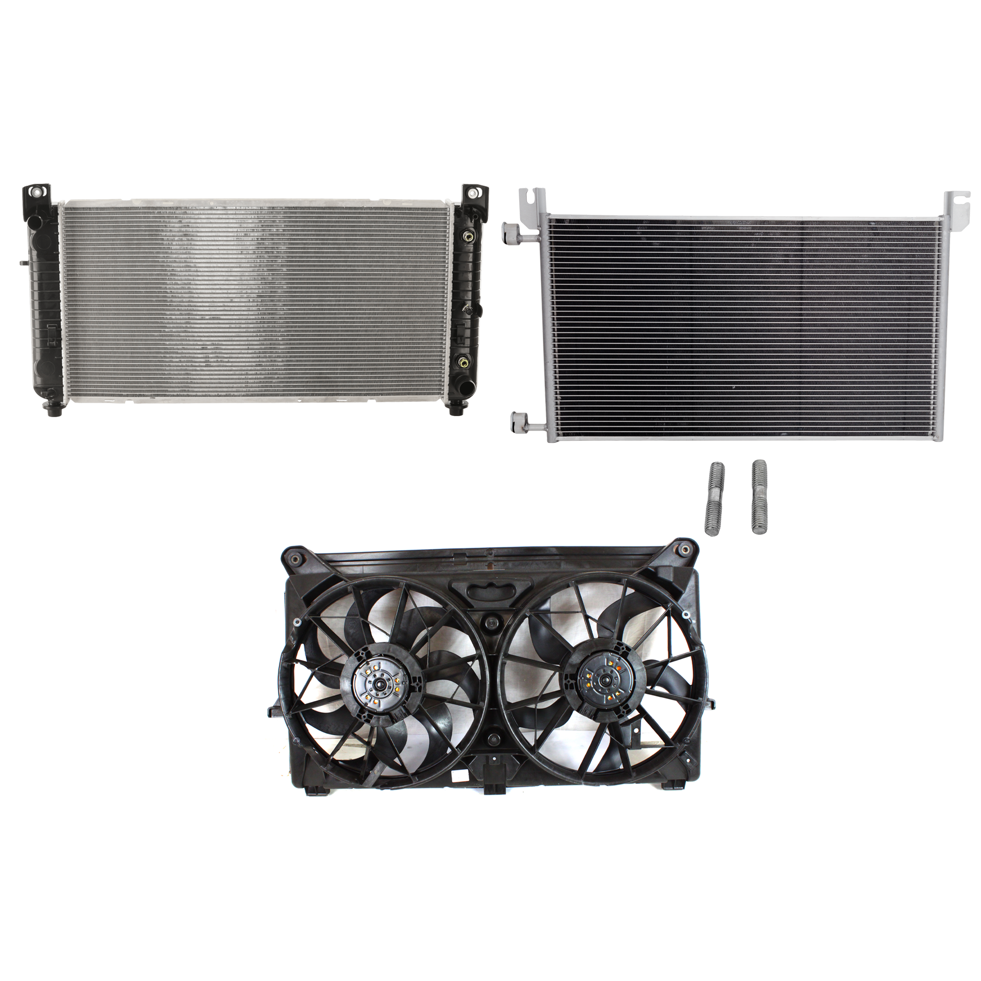 AM SILVERADO SIERRA 1500-05-07 A C CONDENSER RADIATOR COOLING FAN KIT 3 pc kit 4.3L 4.8L 5.3L Eng. 6 and 8 Cyl. SKU KIT 072724-174 Partslink GM3030162 GM3115212 GM3010275 OEM 20913751-89023365 PFM 22840117